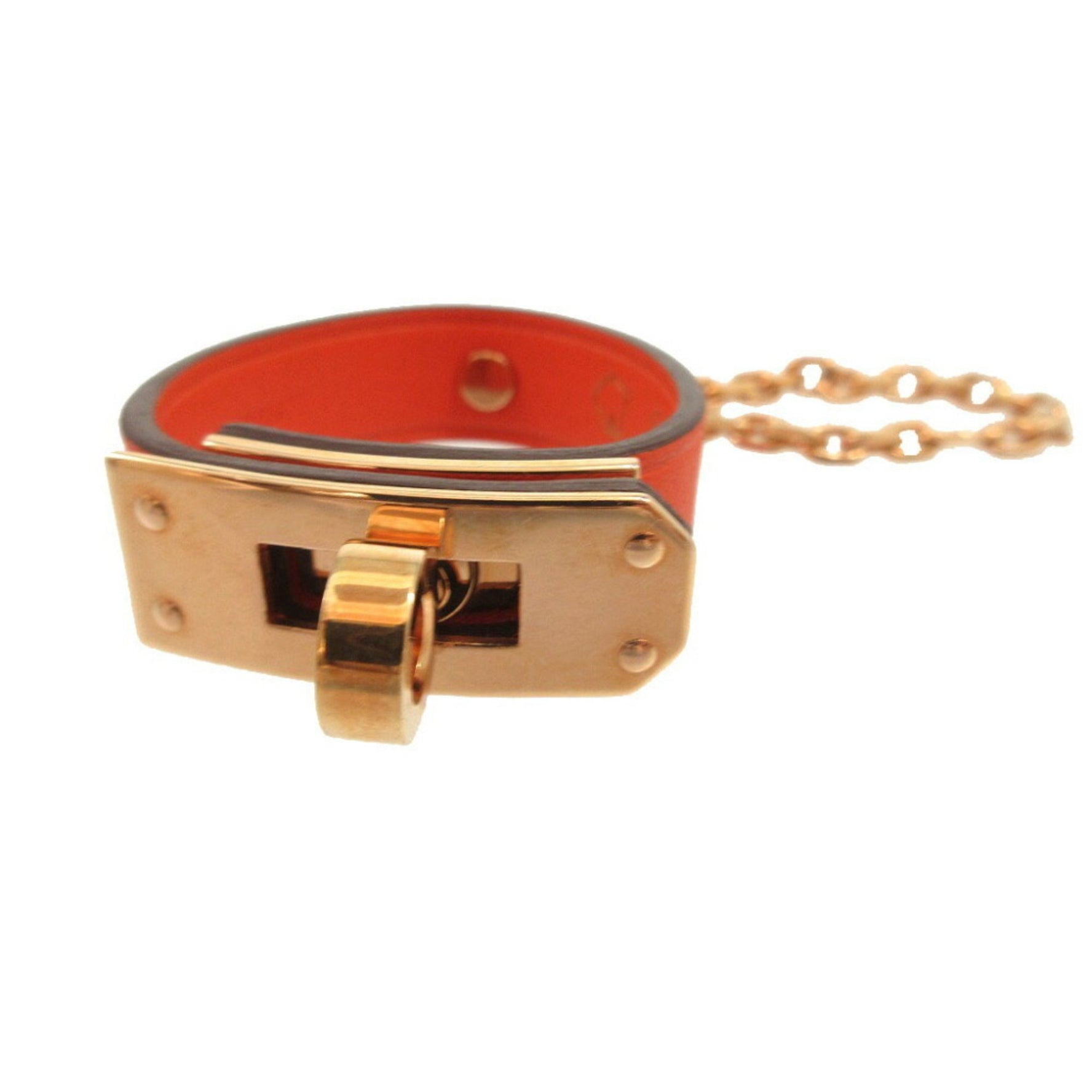 Hermes Kelly Glove Holder Swift Leather Orange Rose Gold Keychain 1013HERMES