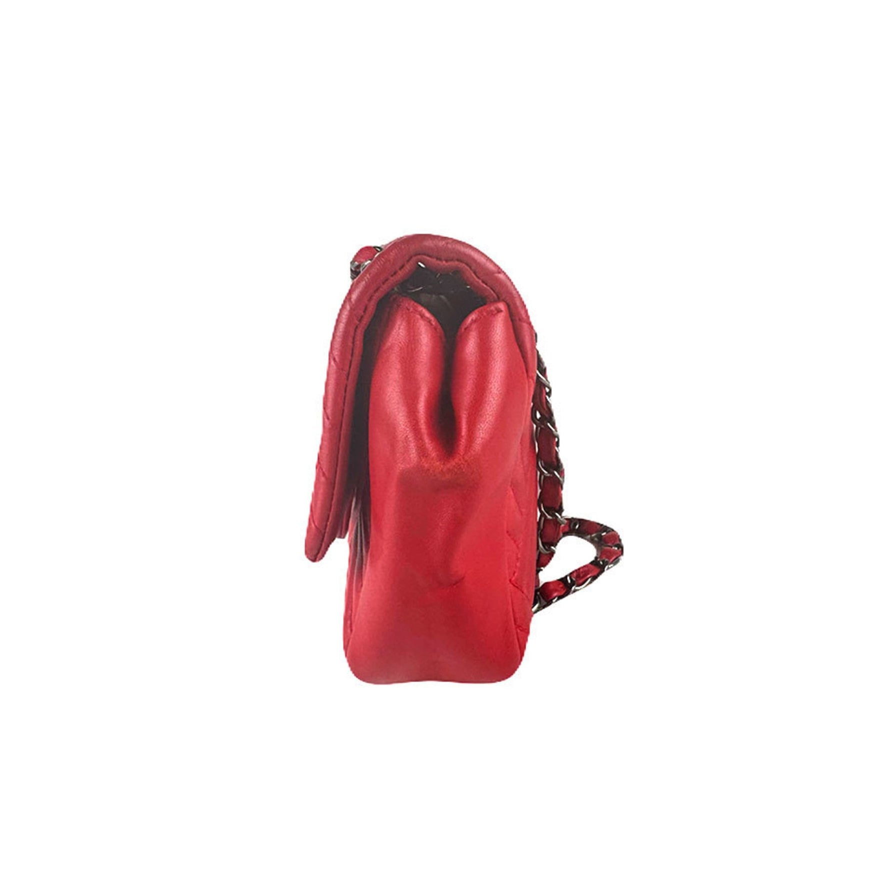 CHANEL Shoulder Bag Leather Metal Red