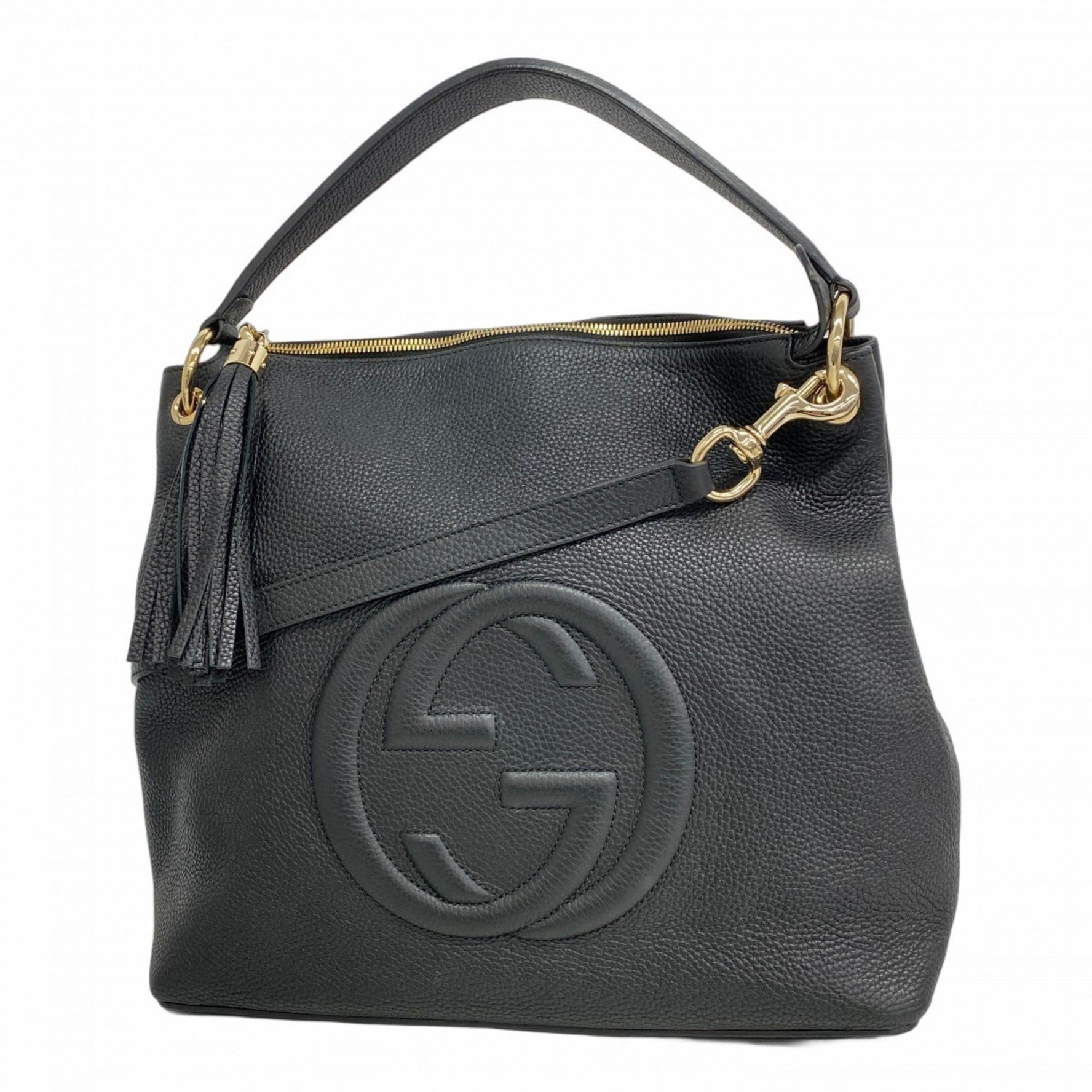 Gucci Soho Shoulder Bag Leather Black Champagne Women's P1160454