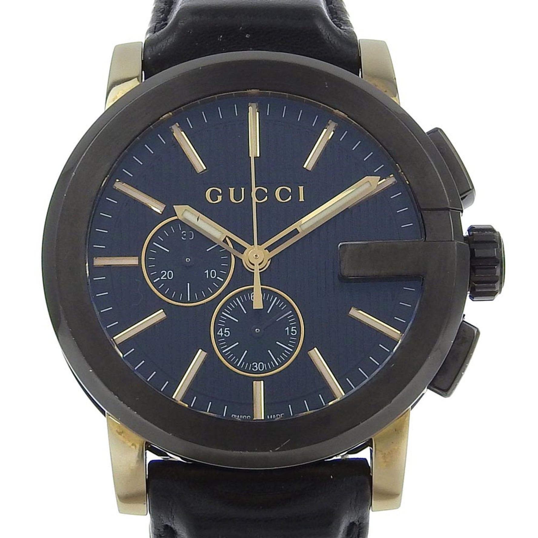 Gucci G Chrono 101.2 Stainless Steel and Embossed Leather Quartz Chronograph Watch, Black Dial