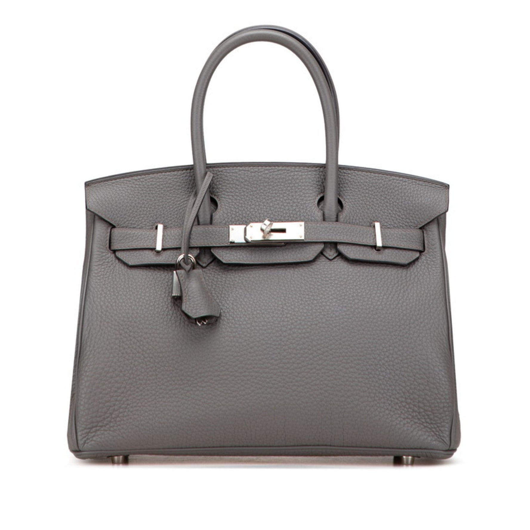 Hermes Hermès Birkin 30 handbag in Etain, silver hardware, Taurillon Clemence leather, women's.