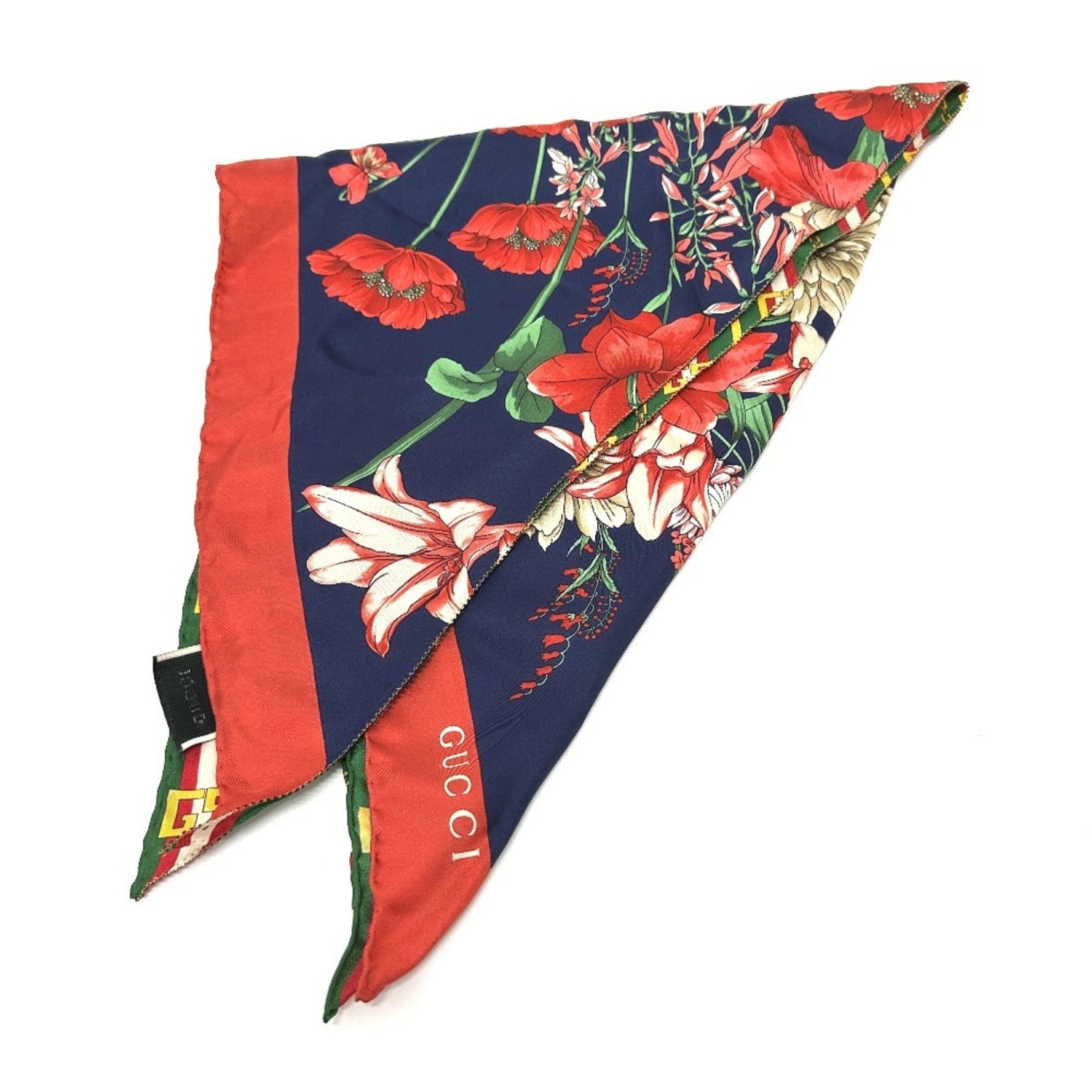GUCCI Floral Print Triangle Scarf Silk Multicolor