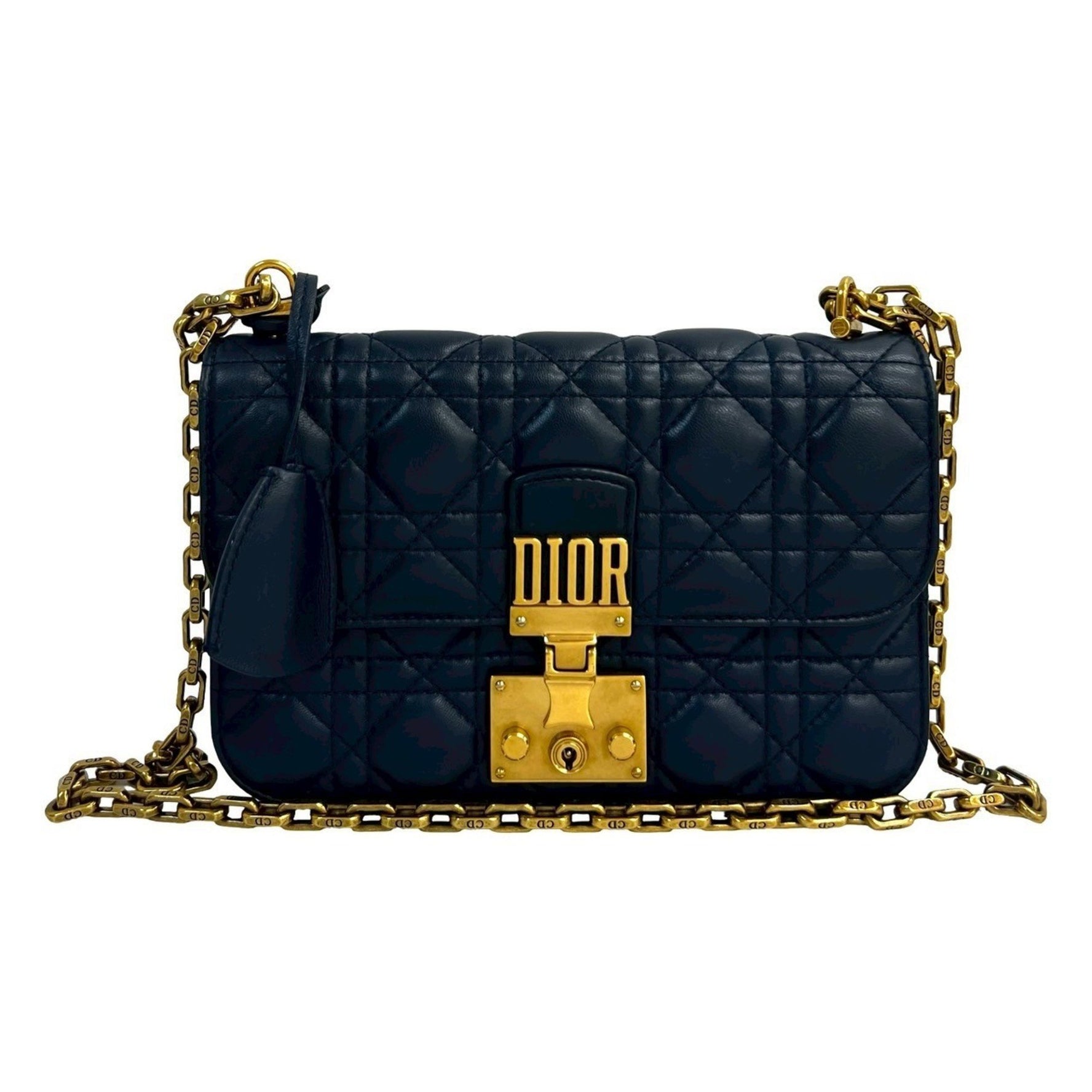Christian Dior Addict Cannage Logo Metal Hardware Leather Chain Mini Shoulder Bag