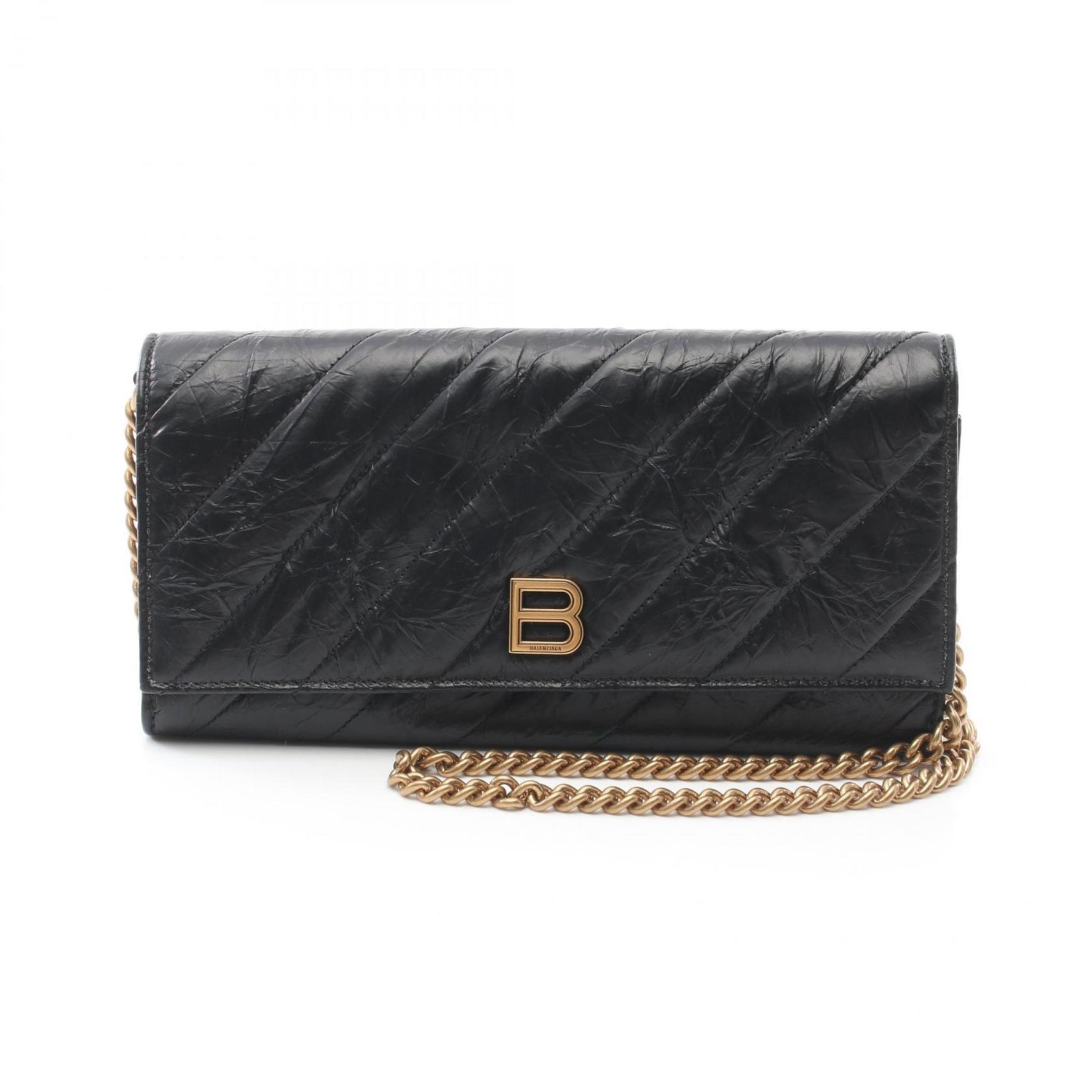 BALENCIAGA CRUSH Shoulder Bag Leather Women's Black 781723210J11000