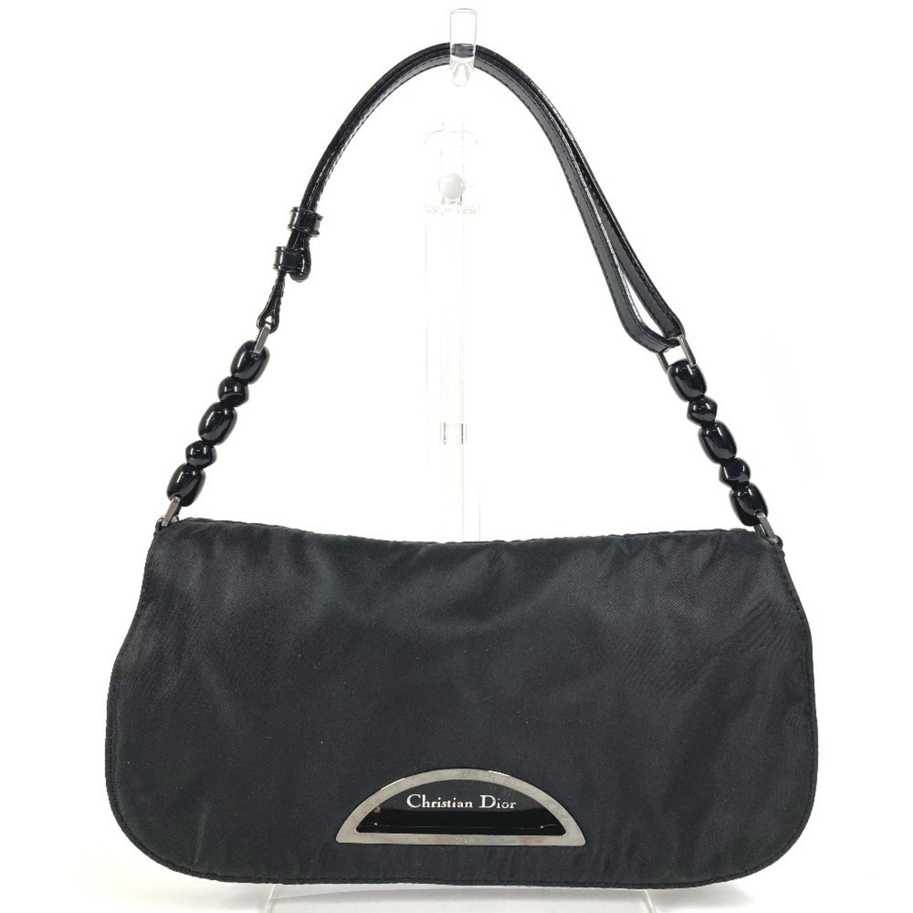 Christian Dior Dior Monogram Marispearl Logo Flap Accessory Pouch Shoulder Bag Nylon Black