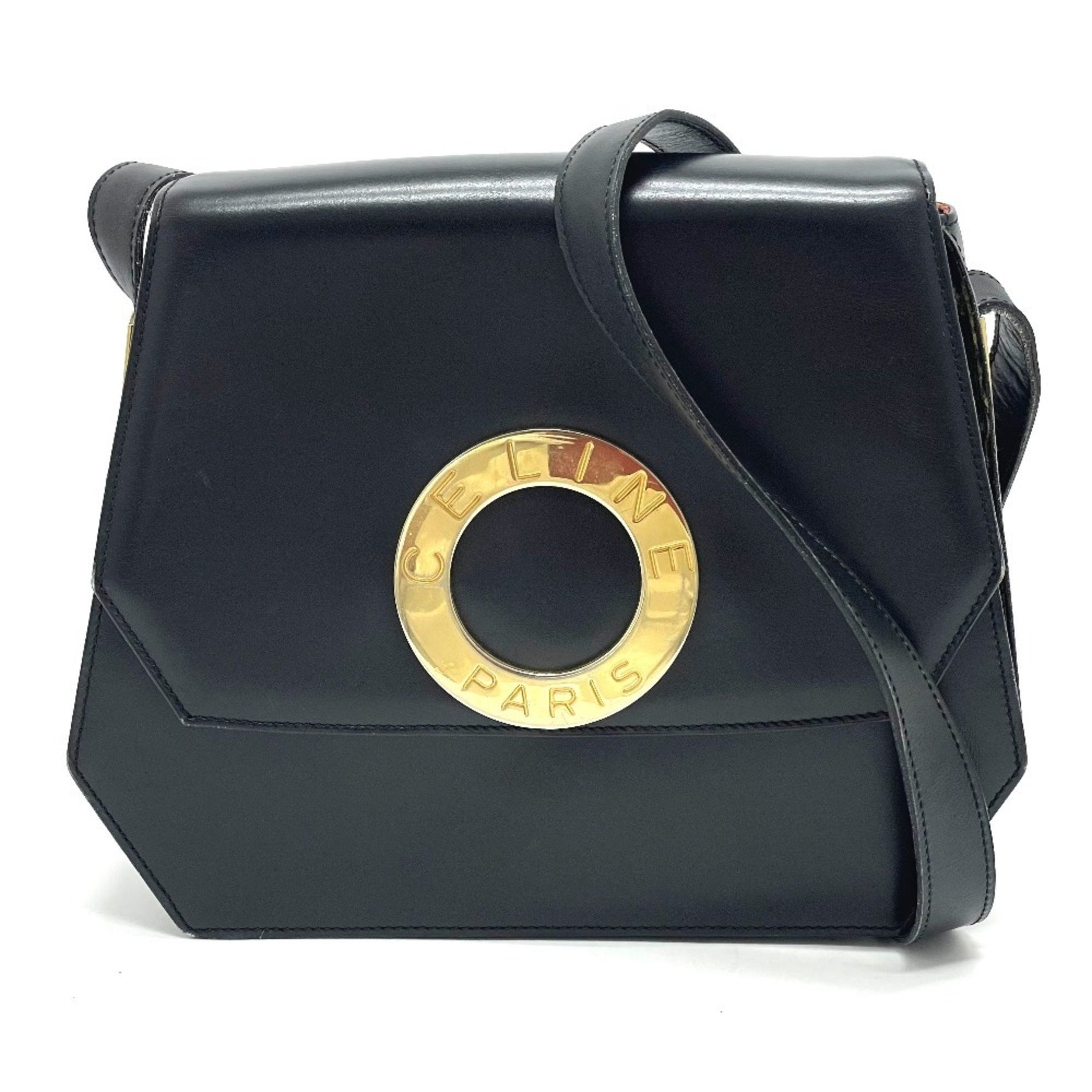 CELINE Logo Accordion Shoulder Bag in Leather