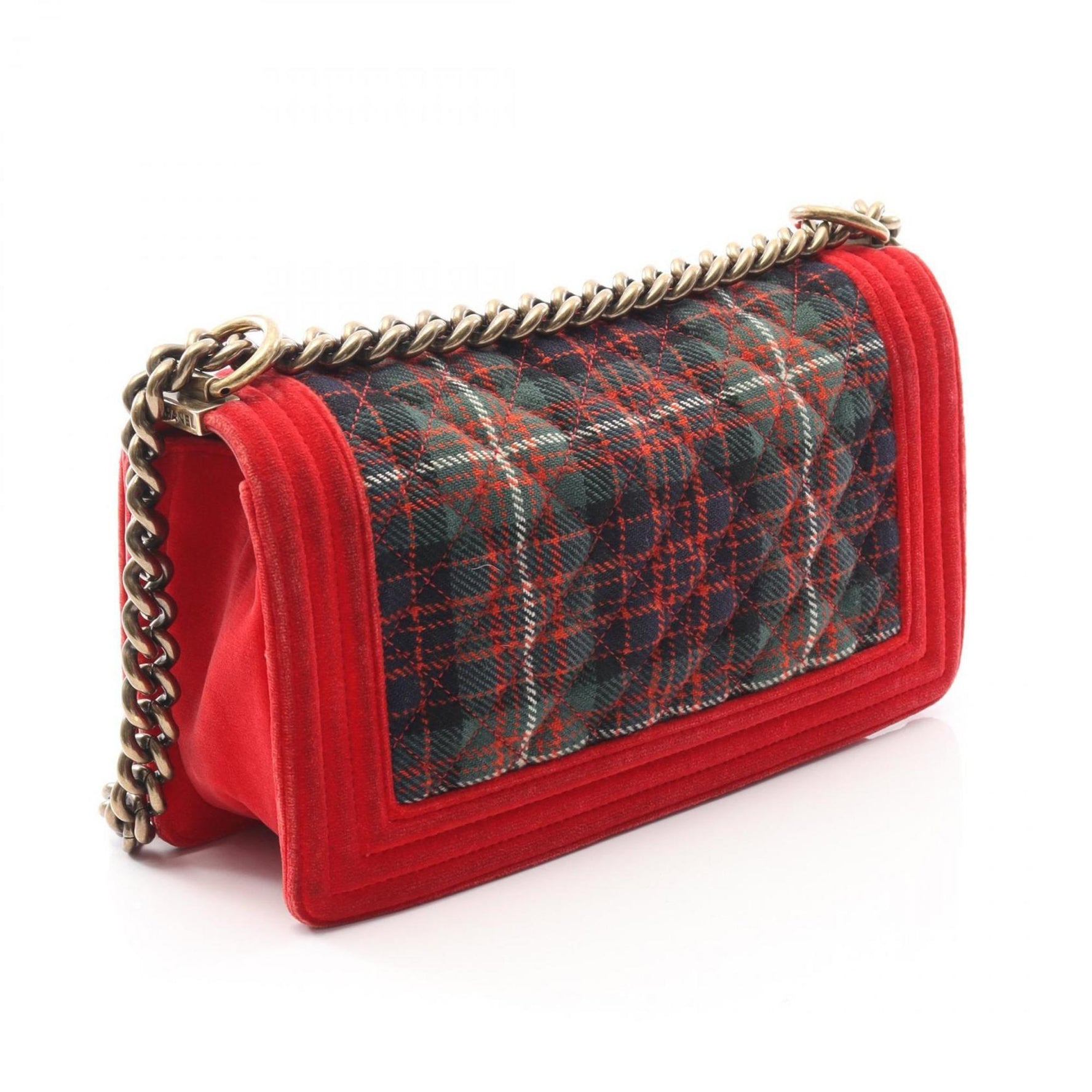 CHANEL Boy Shoulder Bag, Fabric Canvas, Red, Multicolor