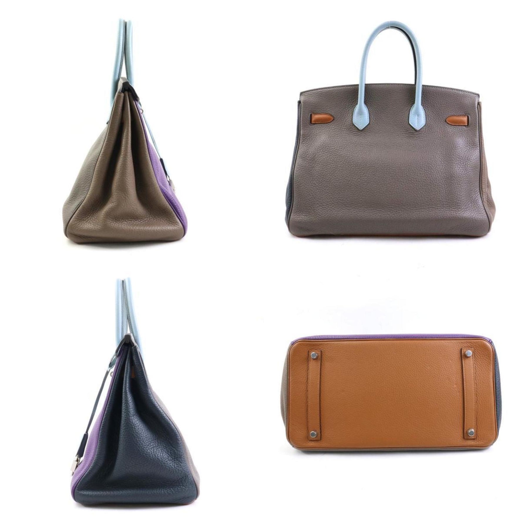 Hermes HERMES Handbag Birkin 35 Harlequin Taurillon Clemence Ultra Violet x Etain Blue Ran Gold Etoupe Obscure Men's Women's a0537
