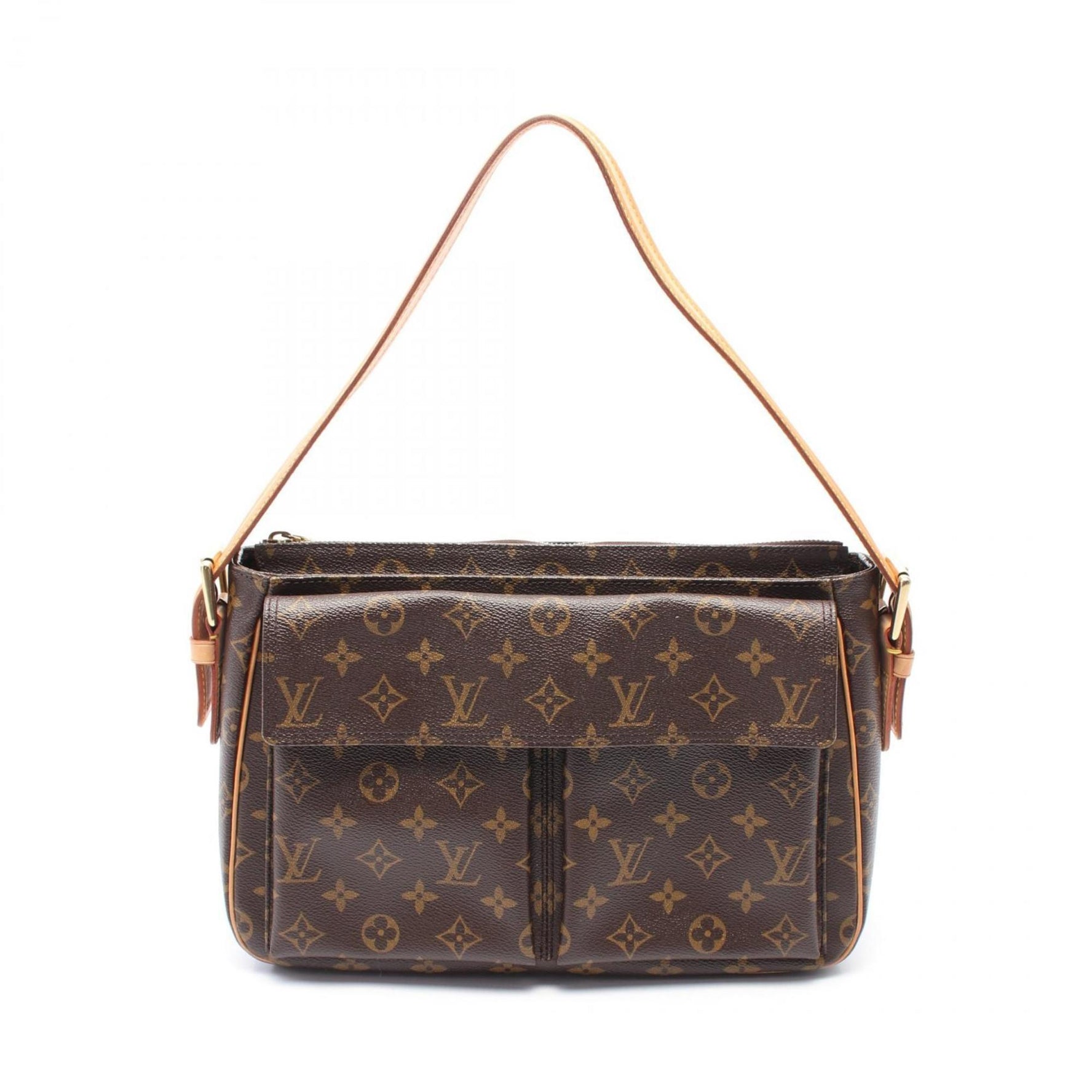 Louis Vuitton Vivacite GM Shoulder Bag, Coated Canvas, Leather, Monogram, Women's, Brown, M51163
