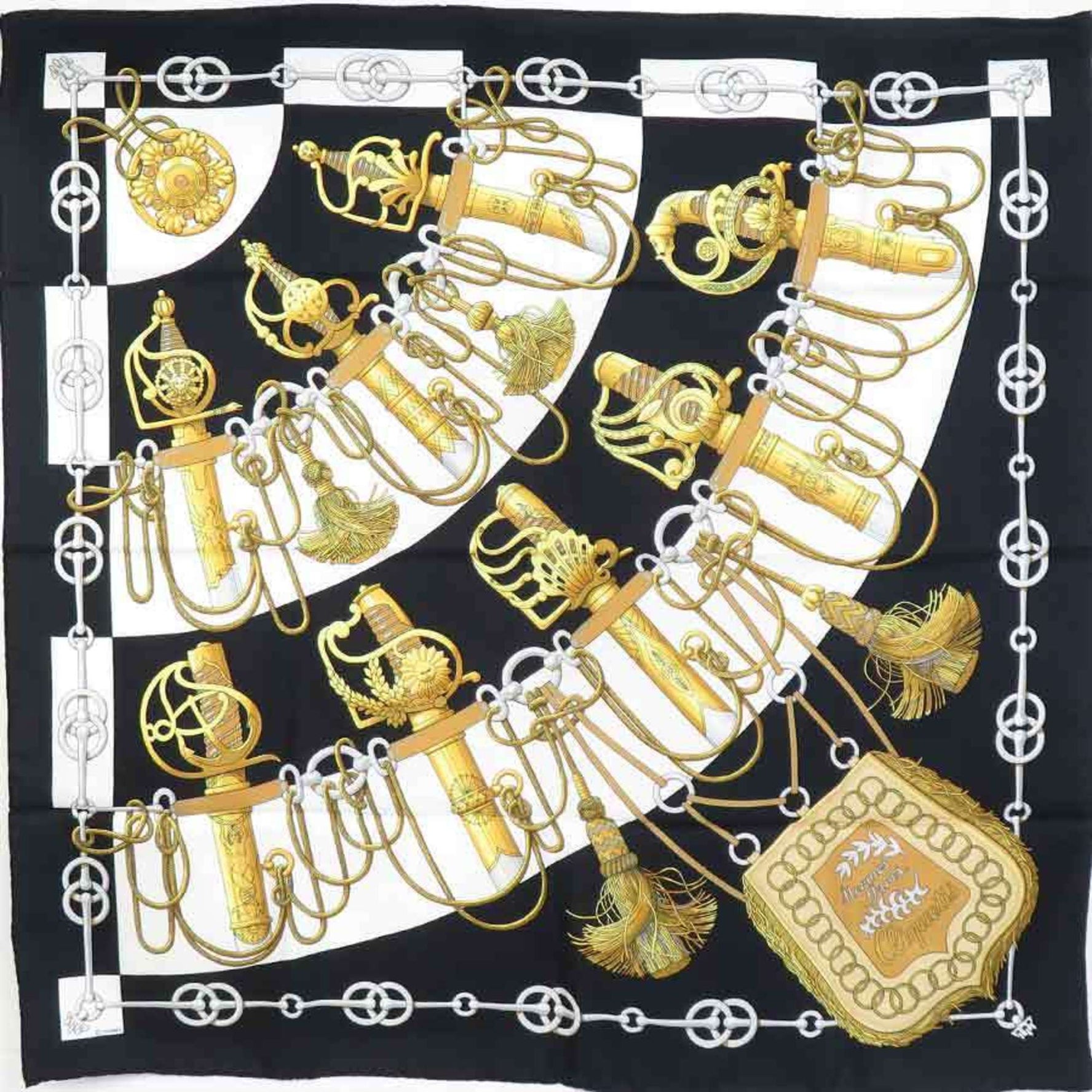 Hermes HERMES Scarf/Muffler Carre 90 Cliquetis Silk Black Gold White Women's e60123a