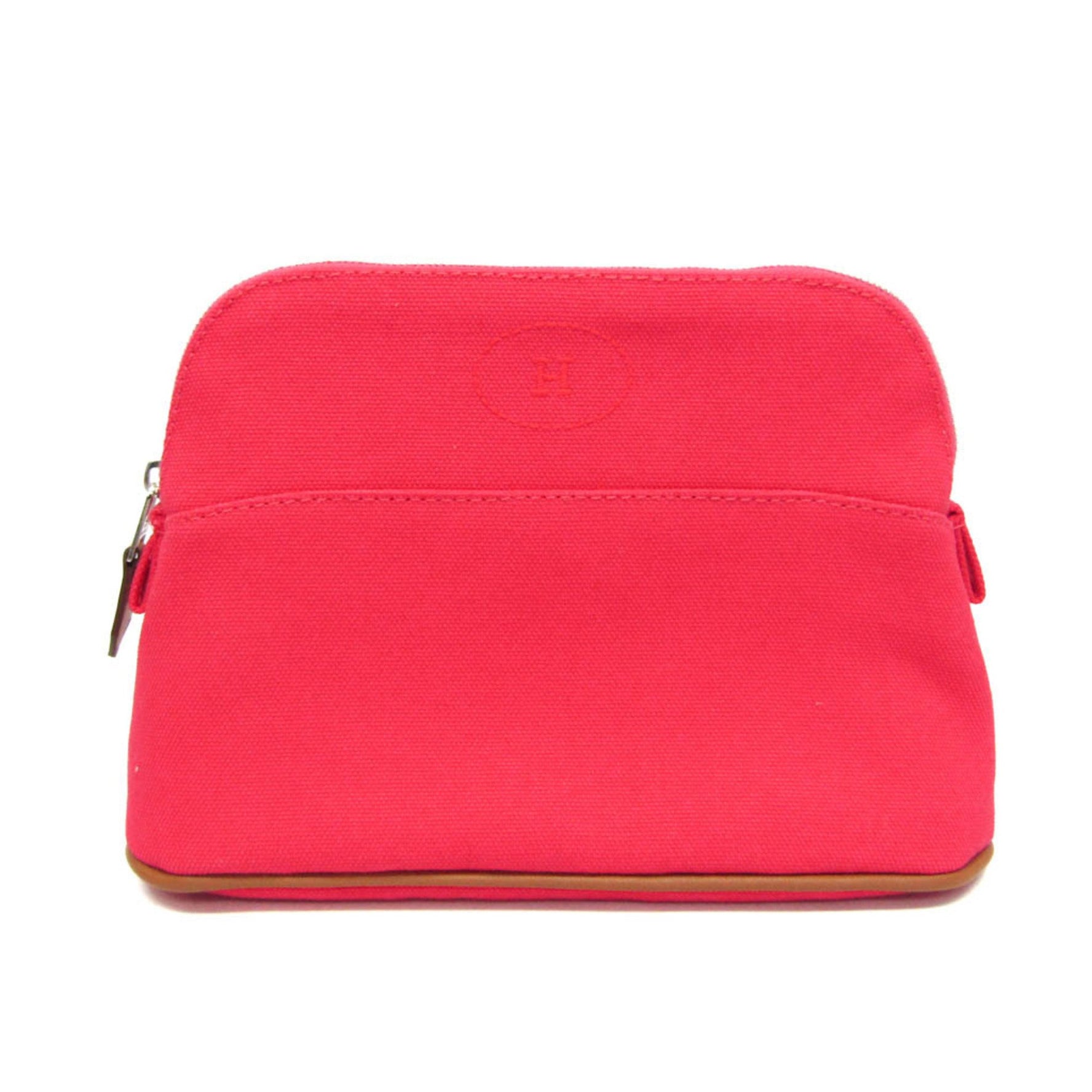 Hermes Bolide Mini Cotton,Leather Pouch Brown,Pink