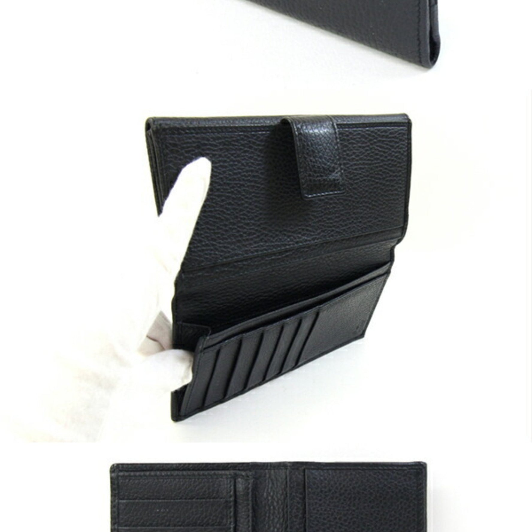 Gucci W Long Wallet Black Leather Double Sided Women's Men's GUCCI