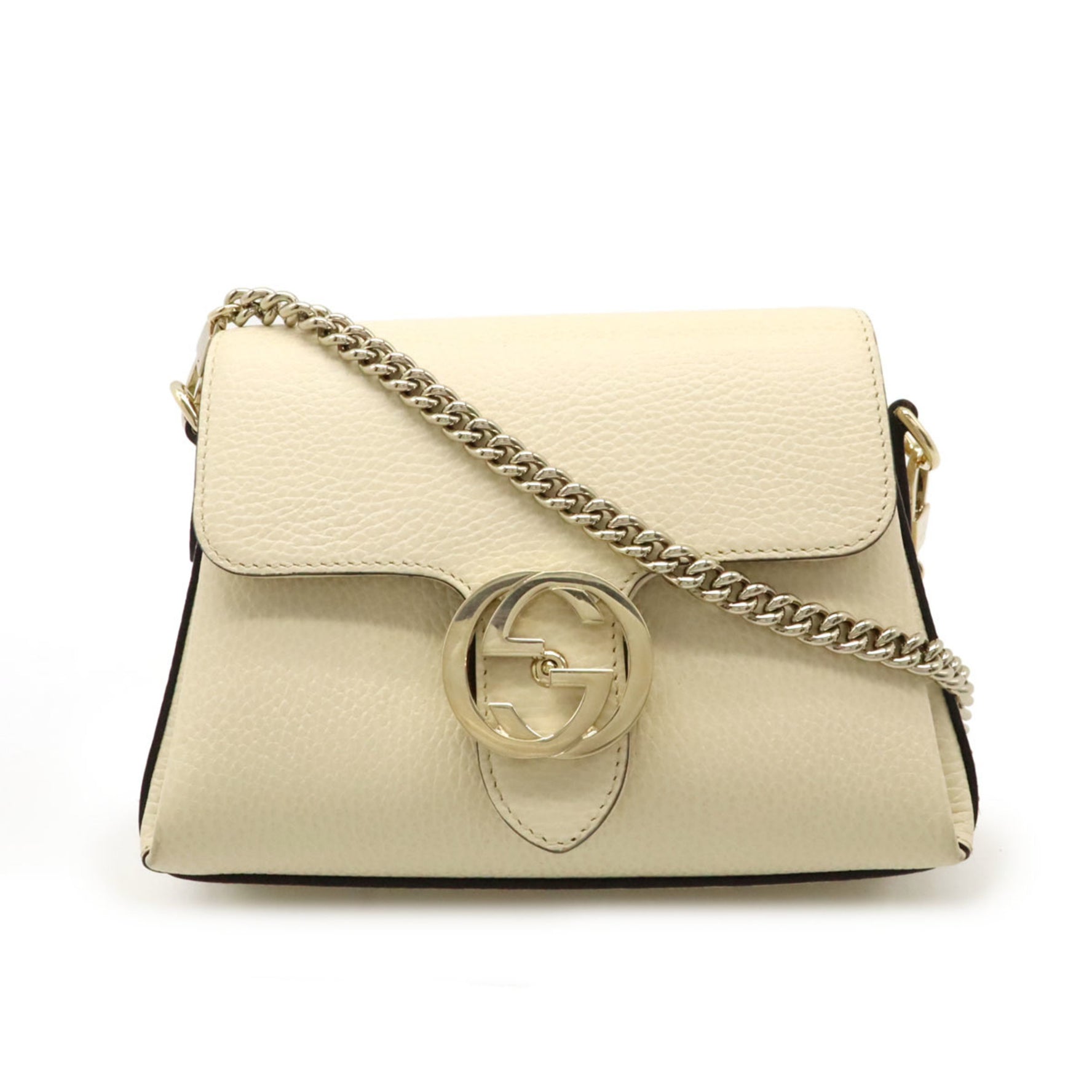 GUCCI Interlocking G Chain Shoulder Bag Clutch Light Cream