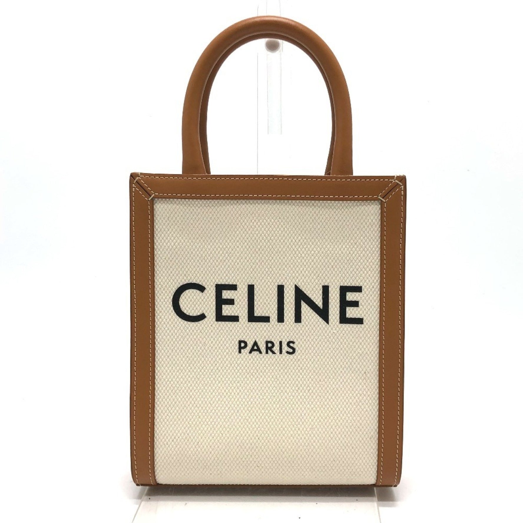 CELINE Logo Vertical Cabas Mini Shoulder Bag in Canvas/Leather