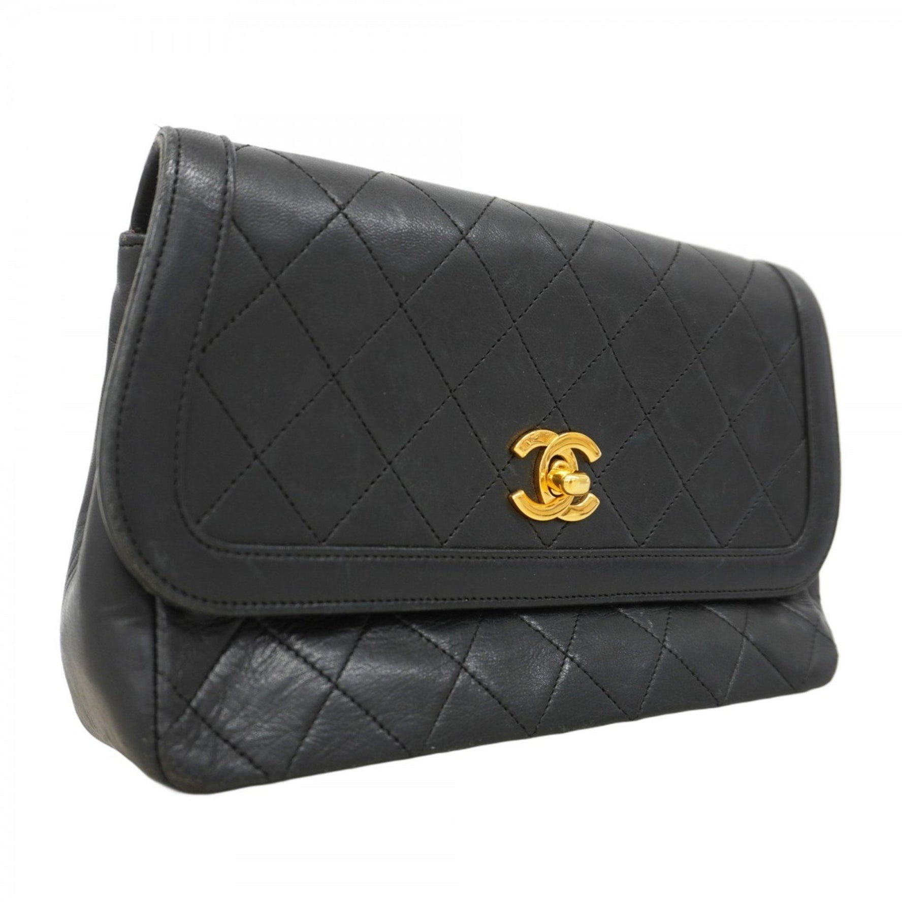 Chanel Matelasse Shoulder Bag with Chain Bag, Lambskin, Black, Women's