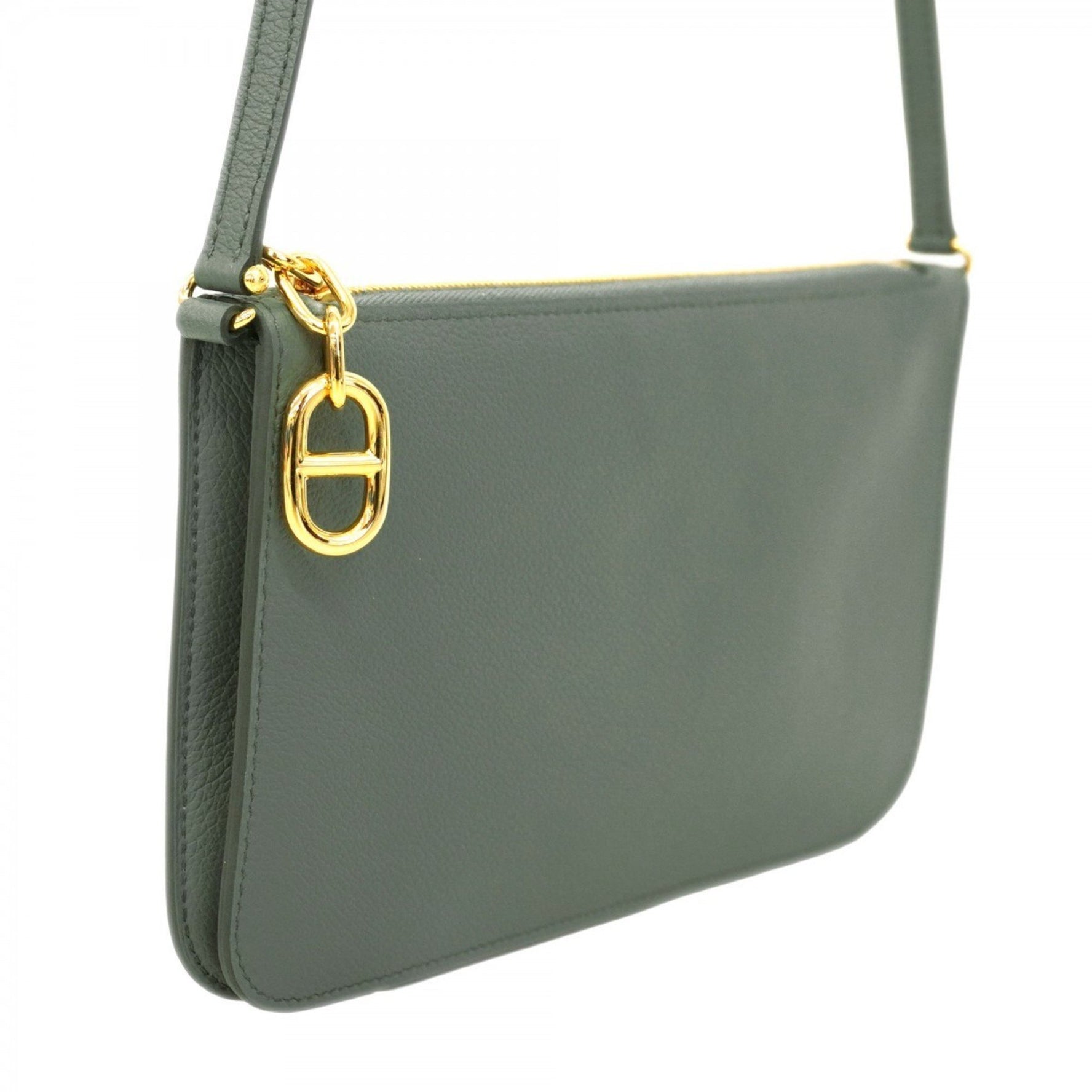 Hermes Hermès Zip Ango To-Go Pouch, Chaine d'Ancre, Evercolor Vert Amande, K Stamp