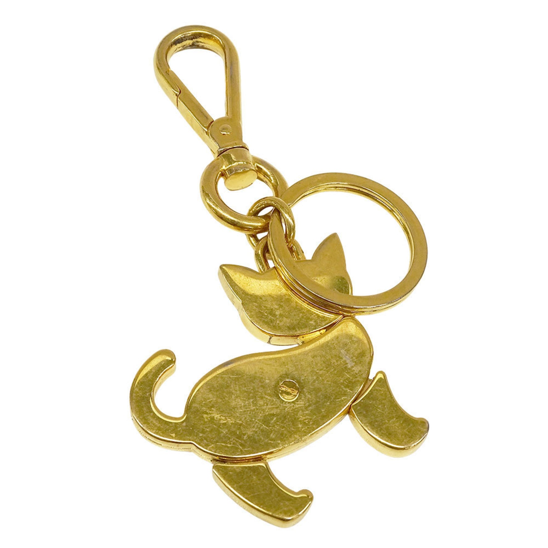 Prada Keychain Brand Metal, Gold Black, Key Charm, Bag Cat Logo