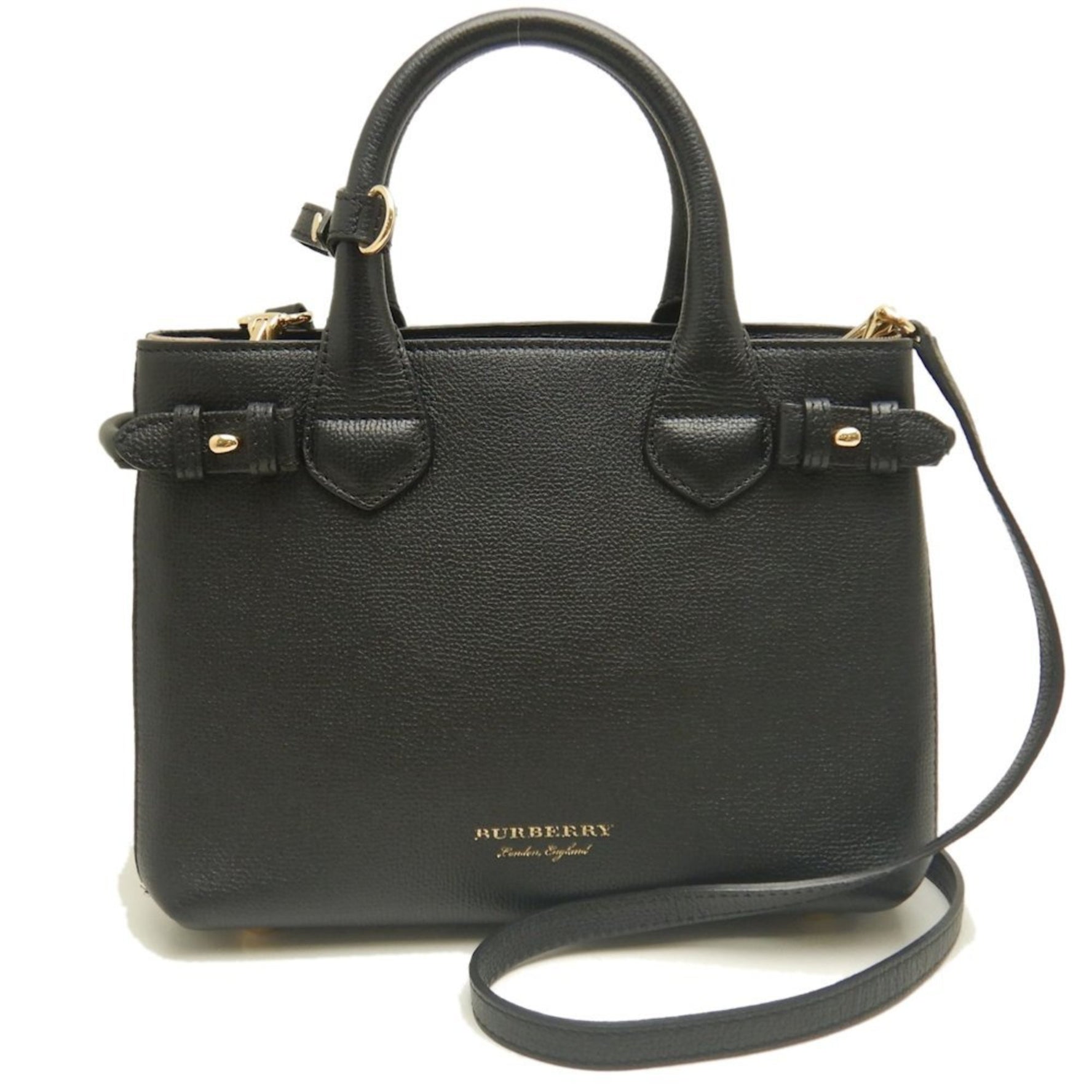 BURBERRY Small Banner Handbag Nova Check Leather x Canvas