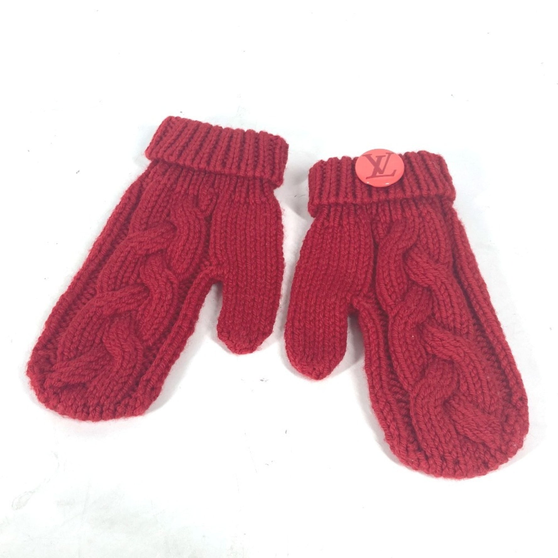 Louis Vuitton Logo Mittens Accessories Badge Included Gloves Wool Red