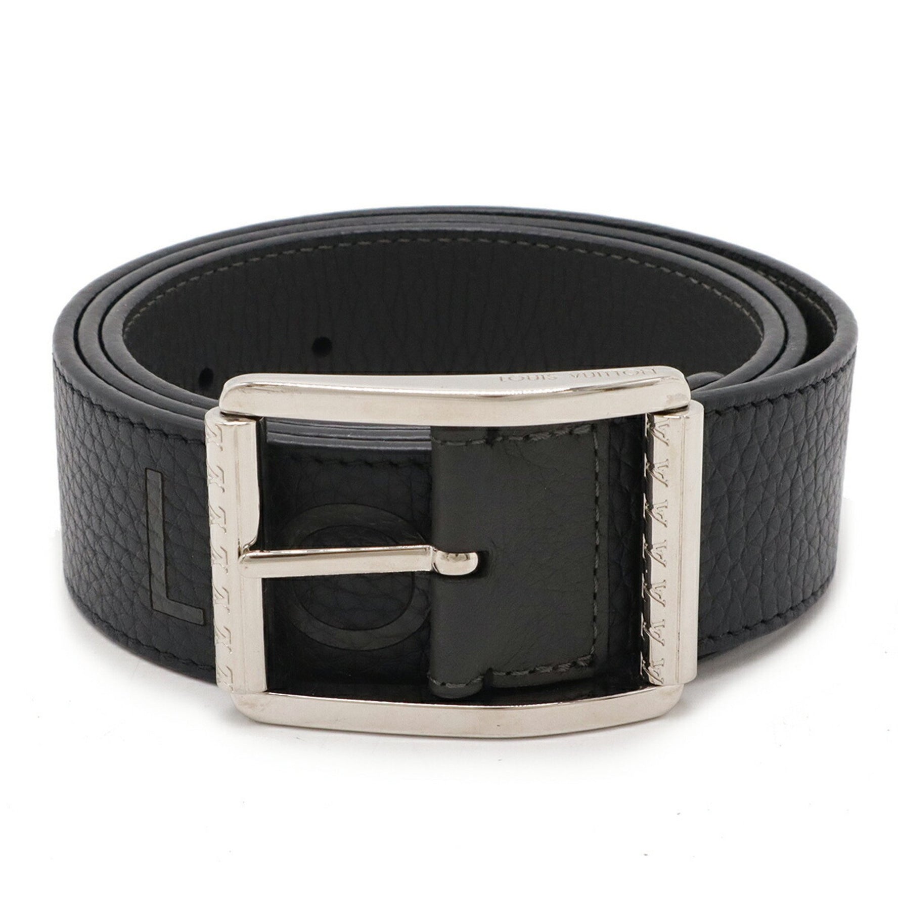 Louis Vuitton Santur Reverso Reversible Belt Taurillon Leather Black Grey #95