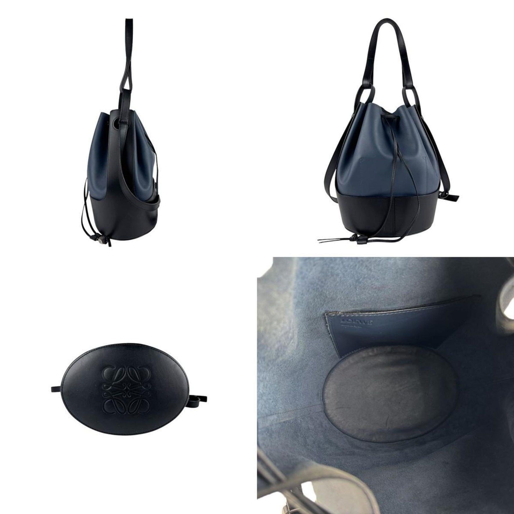 LOEWE Balloon Shoulder Bag in Leather, Navy and Black
