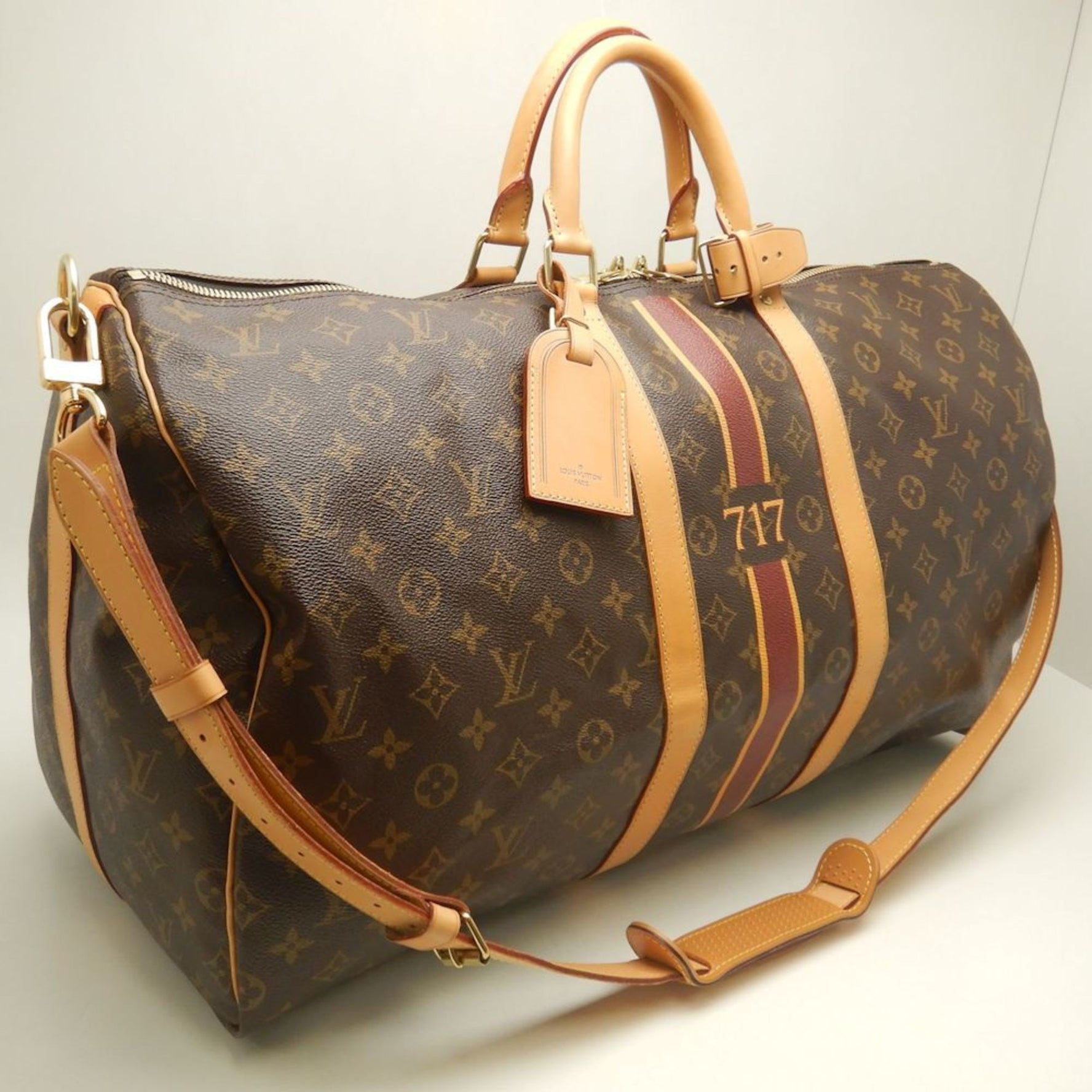 LOUIS VUITTON Monogram Keepall Bandouliere 55 Personalized Boston Bag M41414 Brown Women's
