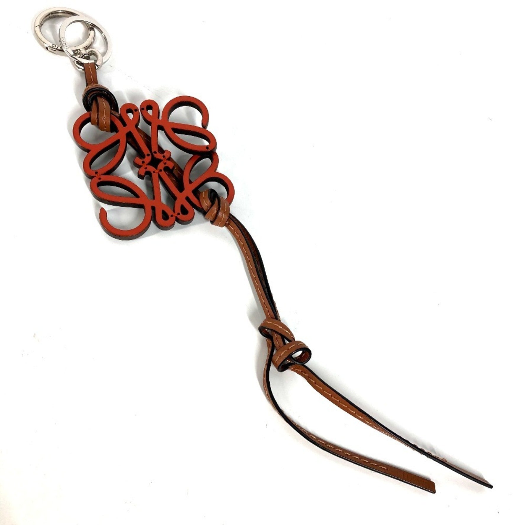 LOEWE Anagram Bag Charm Keychain Leather Orange