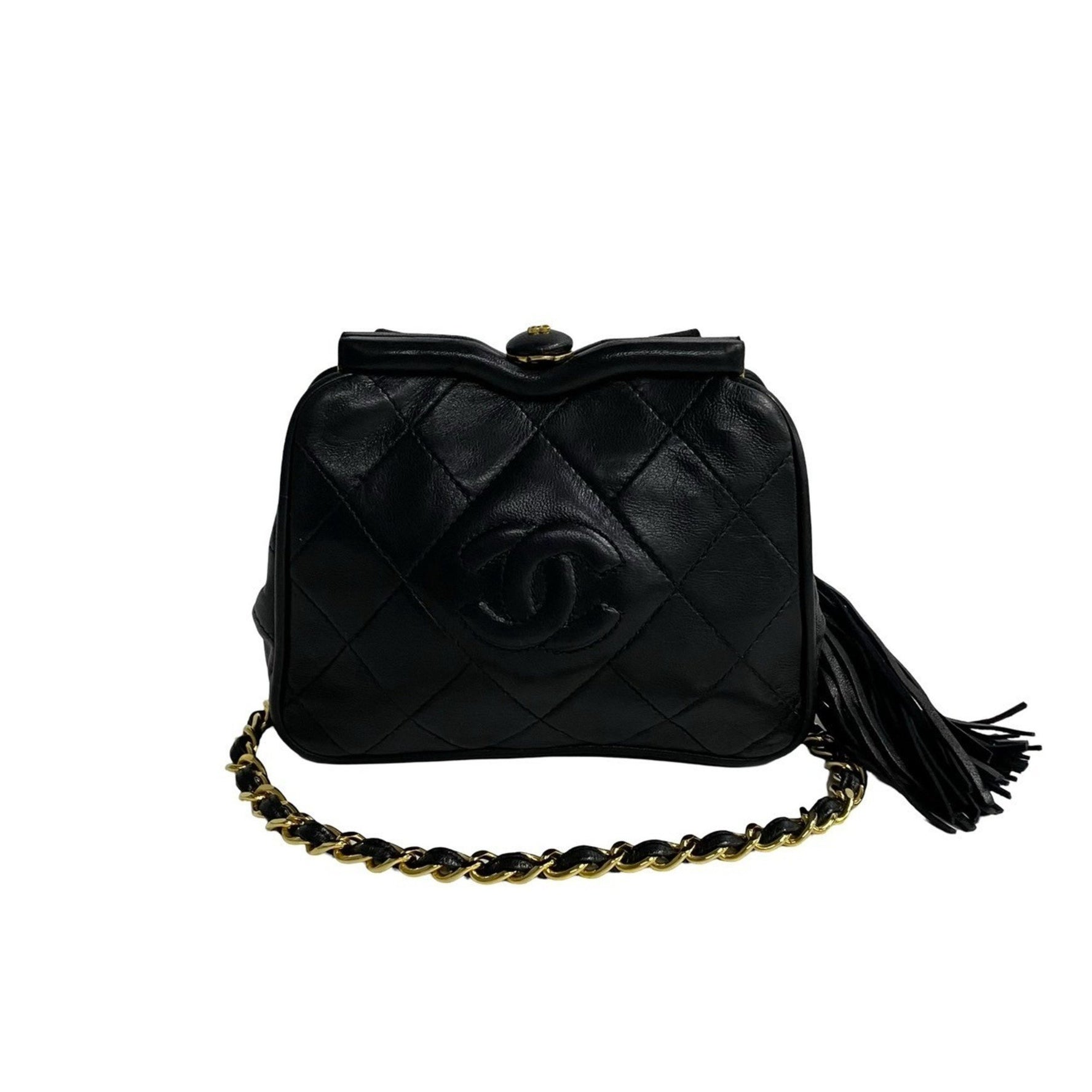 CHANEL Matelasse Coco Lambskin Leather Tassel Clasp Chain Shoulder Bag, Size 23-10