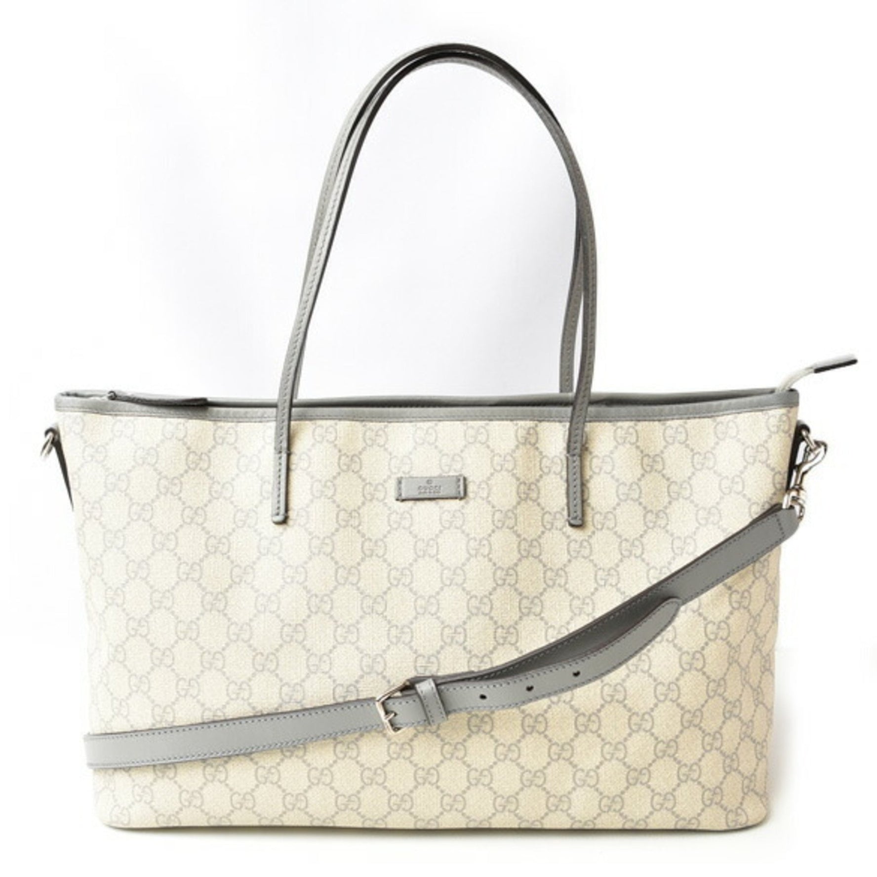 Gucci Tote Bag Shoulder GG Supreme Canvas Medium Light Gray Beige