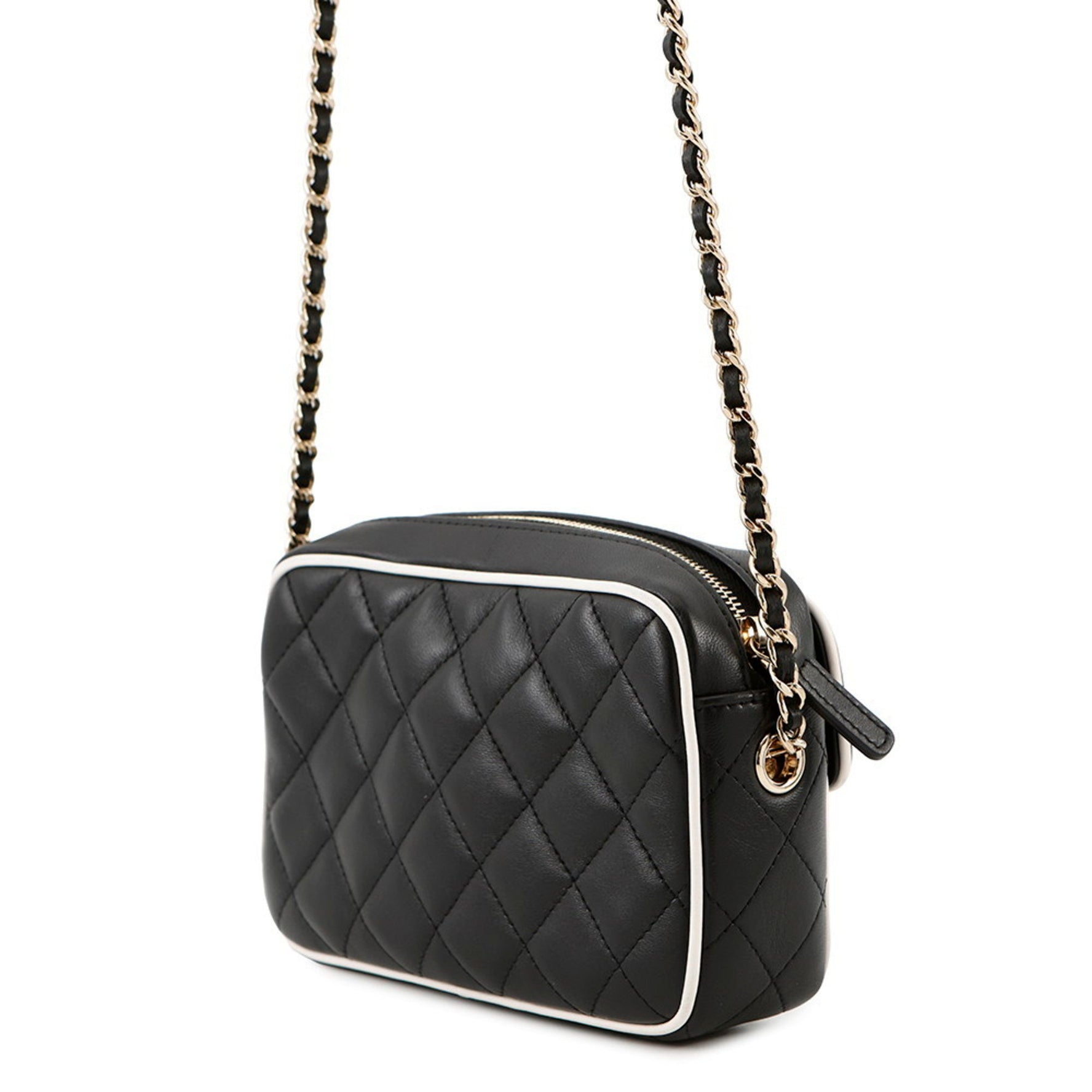 Chanel Chain Shoulder Bag, Matelasse, Coco Mark, Clutch, Lambskin, Black and White