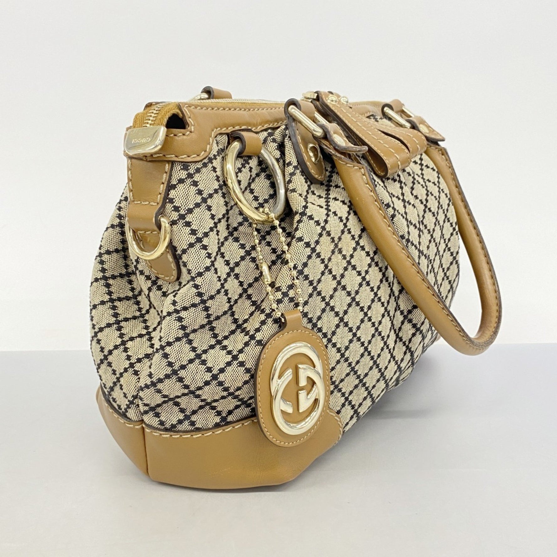 Gucci Diamante Sukey Handbag Canvas Beige Light Brown Champagne Women's