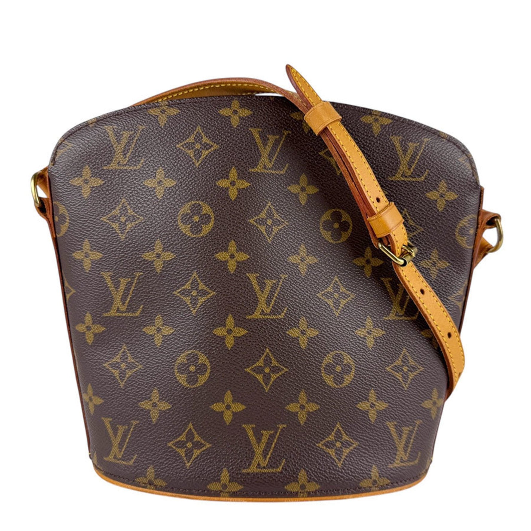 Louis Vuitton Monogram Drouot Shoulder Bag in Canvas, Brown and Gold