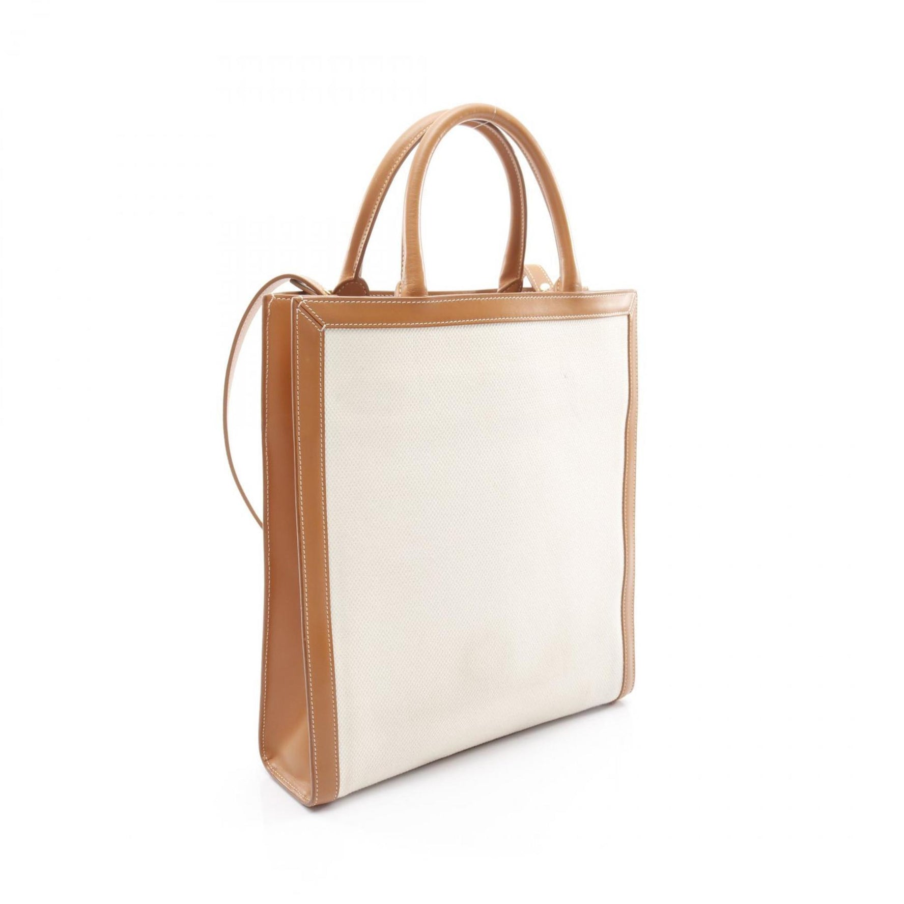 Celine Small Vertical Cabas Tote Bag, Canvas and Leather, White Brown