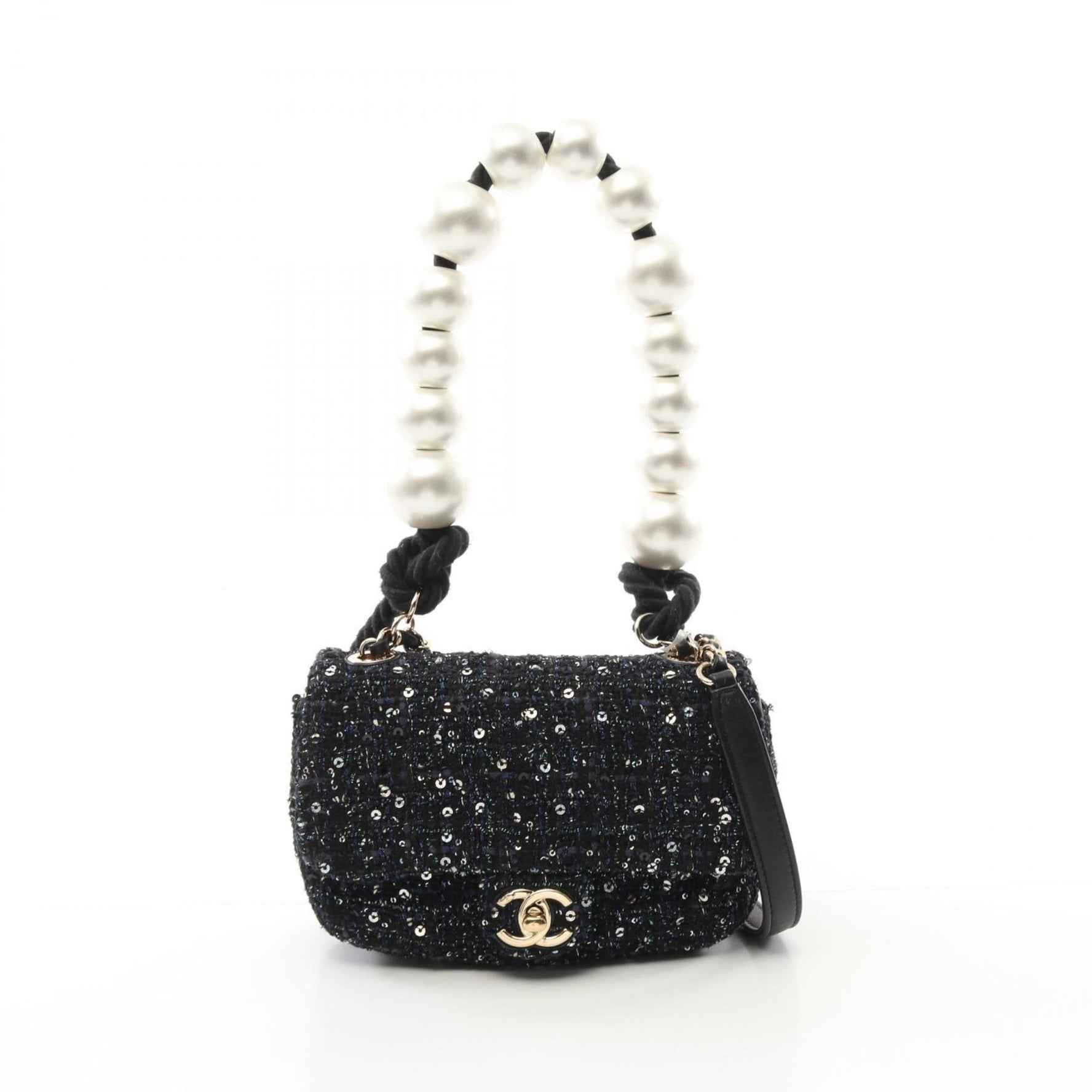 CHANEL Coco Mark Faux Pearl Shoulder Bag Fabric