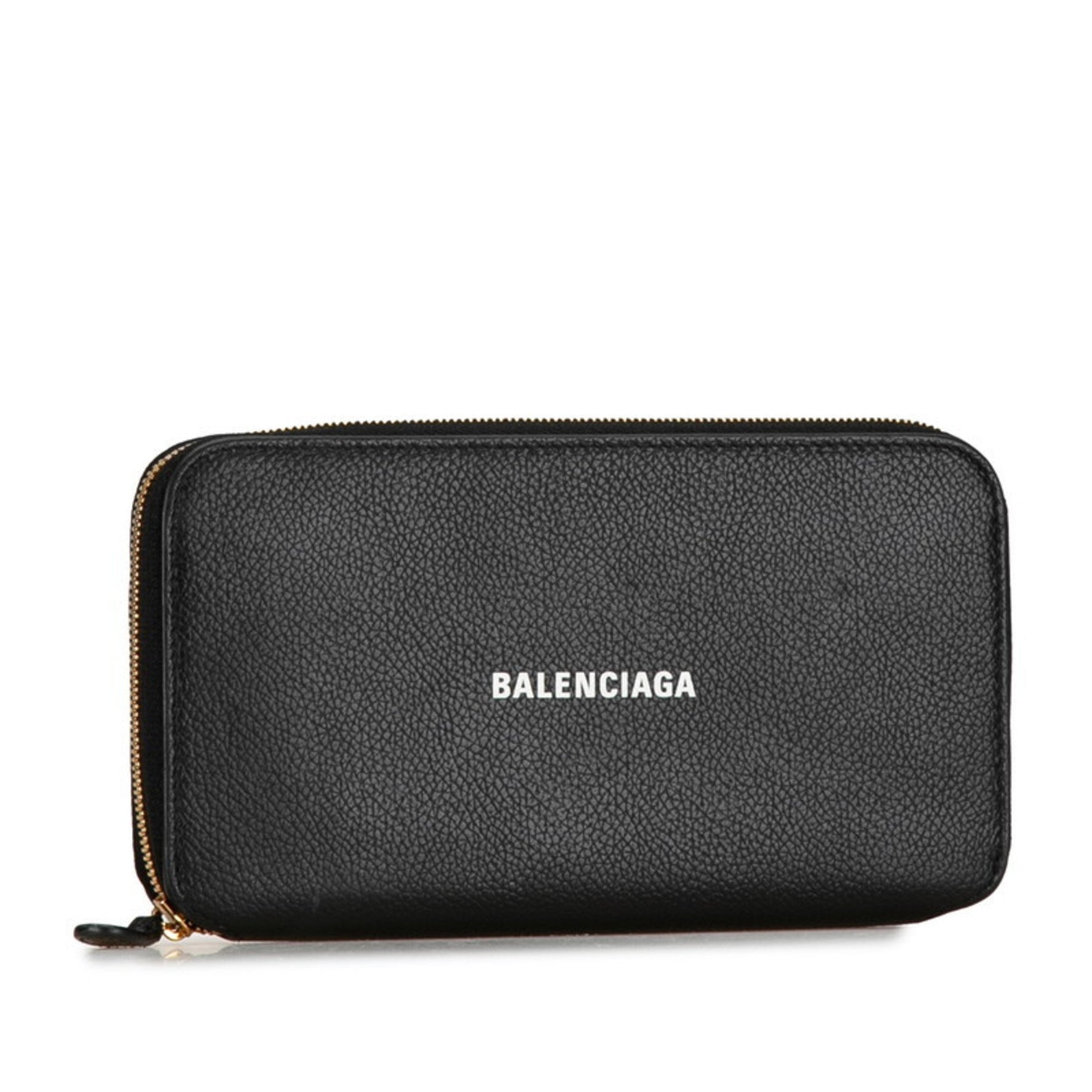Balenciaga Logo Round Zip Long Wallet Leather