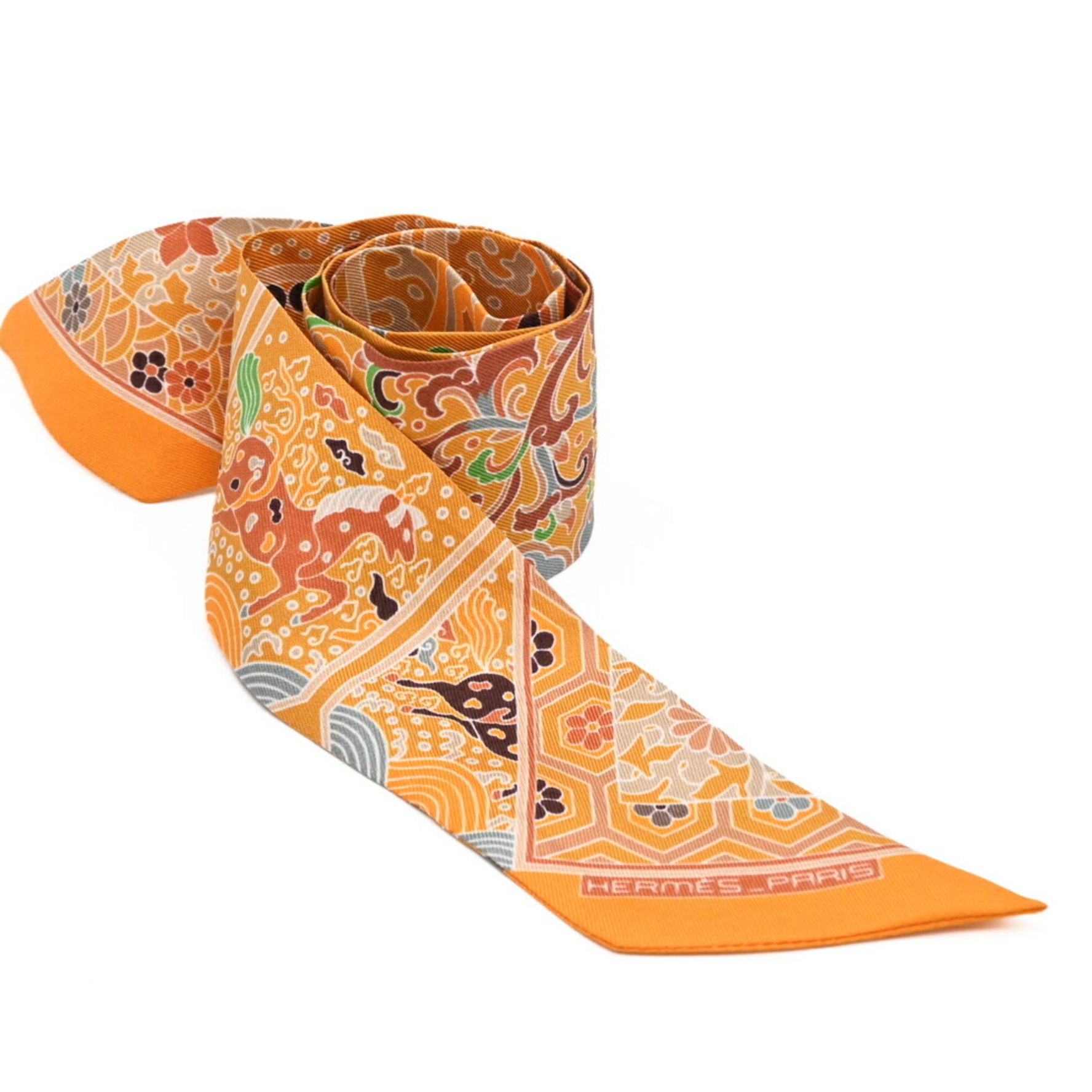 HERMES Twilly Collections Imperiales Royal Collection Scarf/Muffler 100% Silk Multicolor