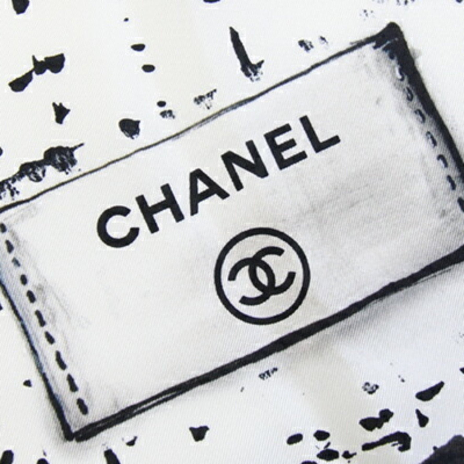 Chanel scarf, muffler, white and black, 100% silk, large size, stole, Coco mark