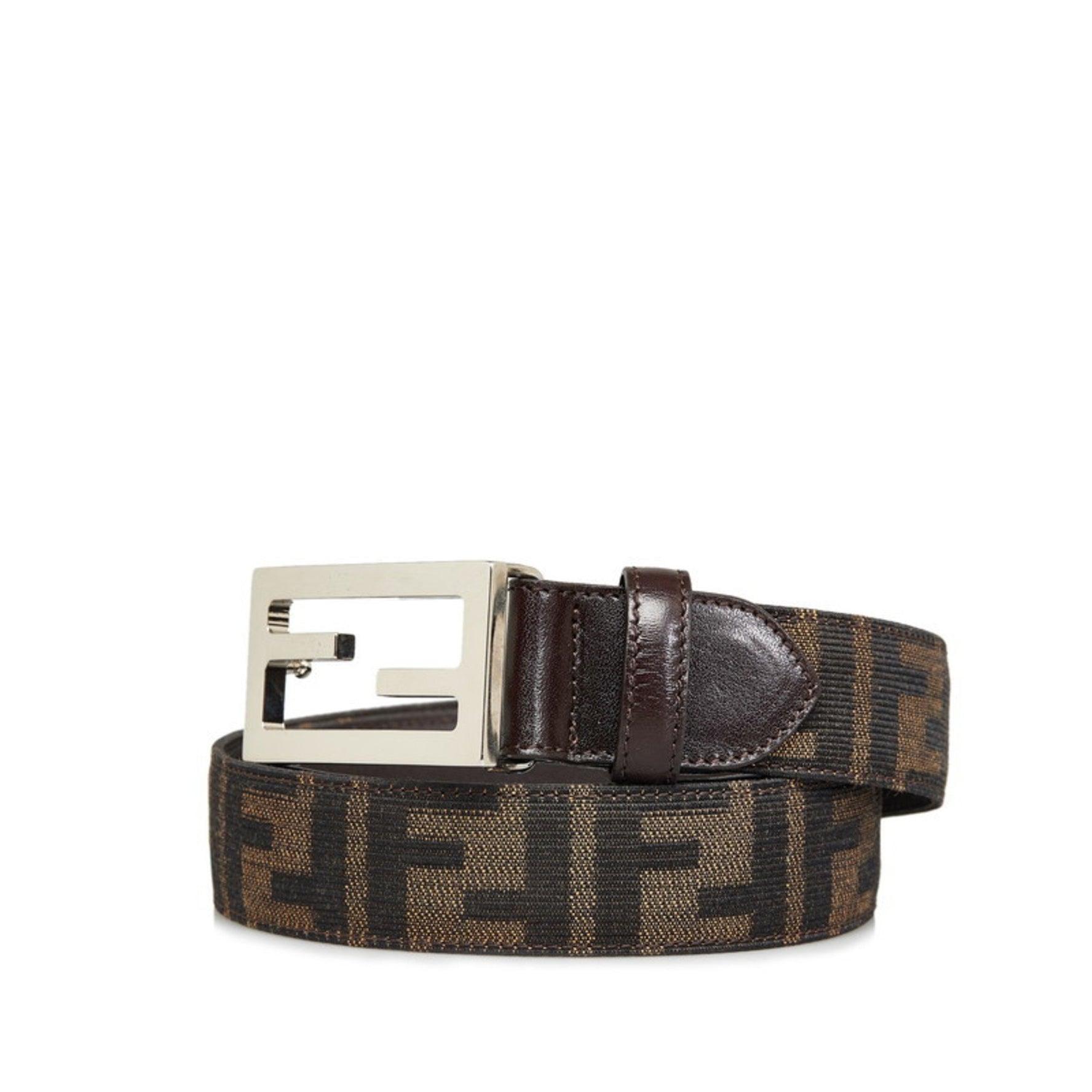 FENDI ZUCCA FF BUCKLE BELT 42 CANVAS LEATHER
