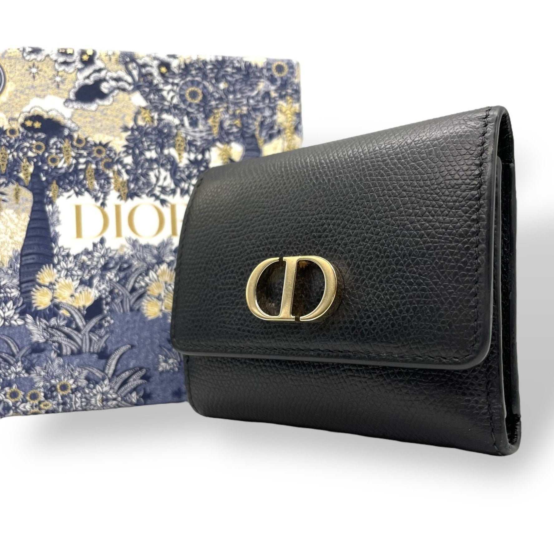 Christian Dior Montaigne Lotus Tri-fold Wallet, Leather, CD Logo, Gold Hardware