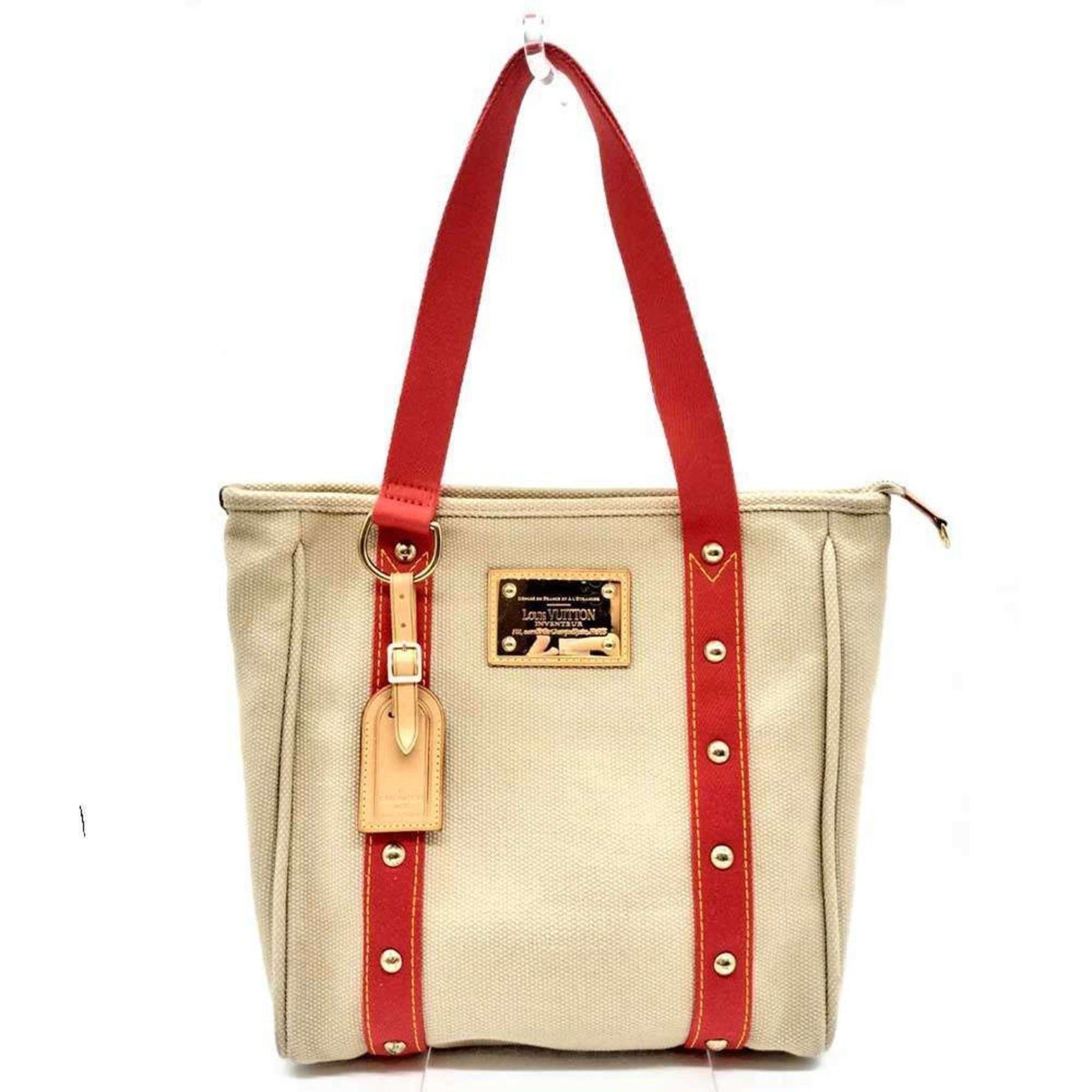 Louis Vuitton Antigua Cabas MM Beige x Red Studs Canvas LOUISVUITTON