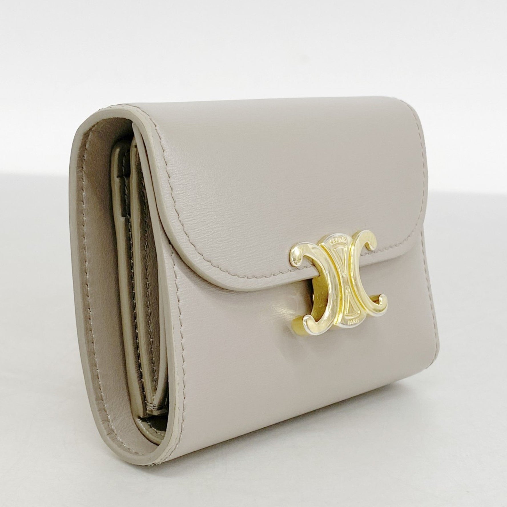 Celine Triomphe Leather Tri-fold Wallet, Brown, Women's