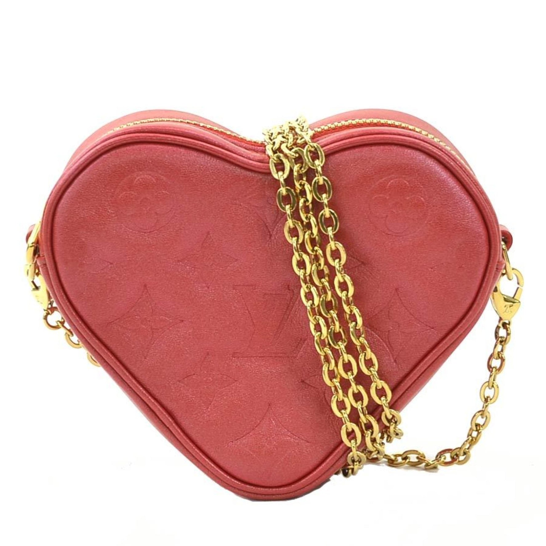 Louis Vuitton Shoulder Bag Monogram Empreinte Heart on Chain Red Gold