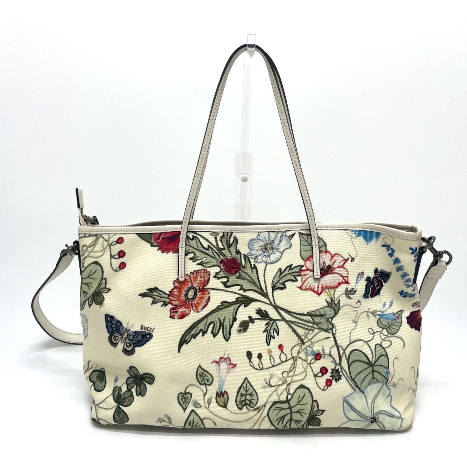 GUCCI Flora Floral Chris Knight Bag Tote Shoulder Leather Ivory x Multicolor