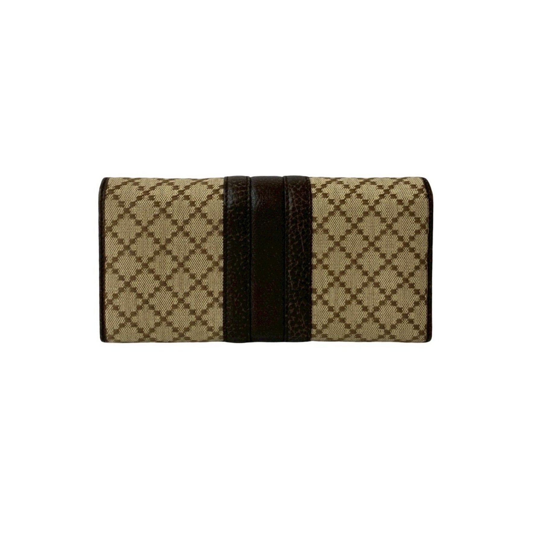 GUCCI Diamante Horsebit Leather and Canvas Bifold Wallet in Beige Brown