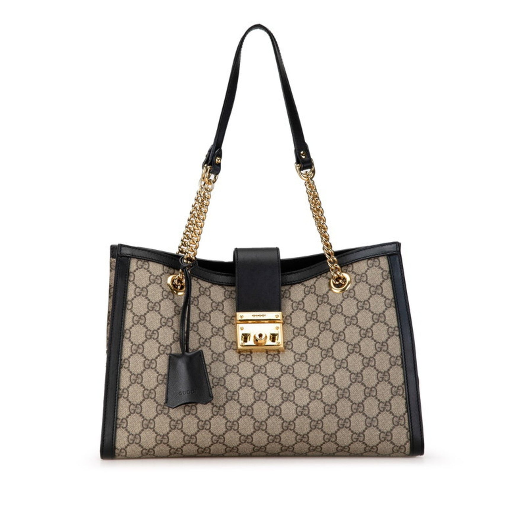 Gucci GG Supreme Padlock Chain Shoulder Bag Beige Black PVC Leather Women's GUCCI