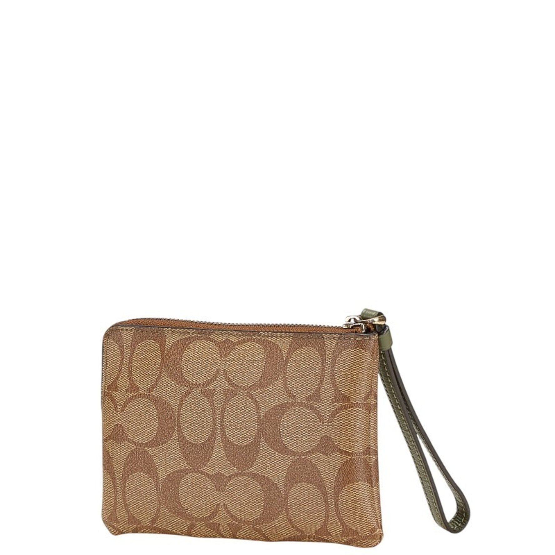 Coach Signature Pouch Brown and Green Leather