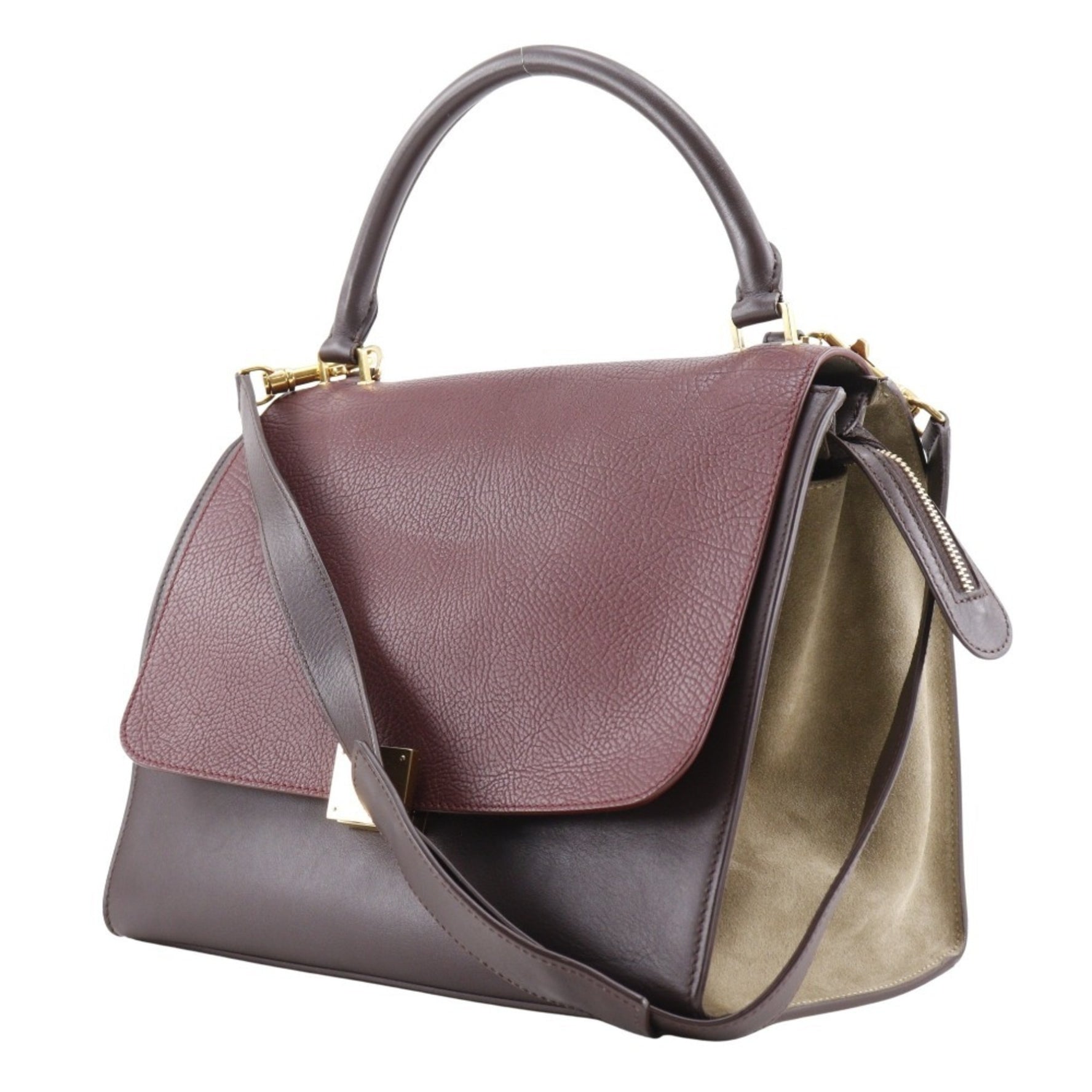 CELINE Trapeze Handbag Shoulder Calfskin x Suede Brown/Grey 2way A5 Flap Women's