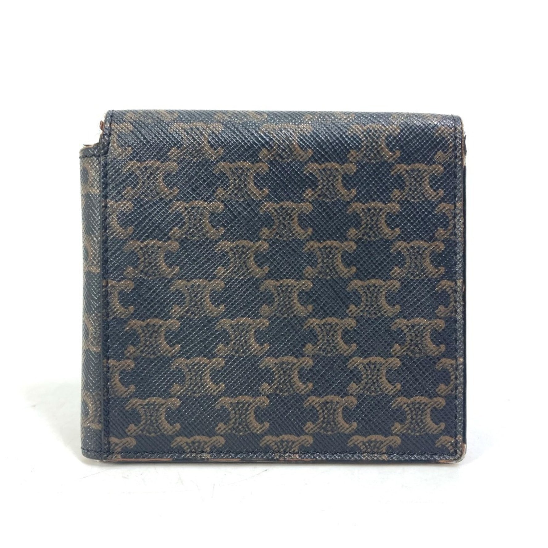 CELINE Triomphe Card Case with Billfold and Flap, Men's Brown Leather Bi-fold Wallet
