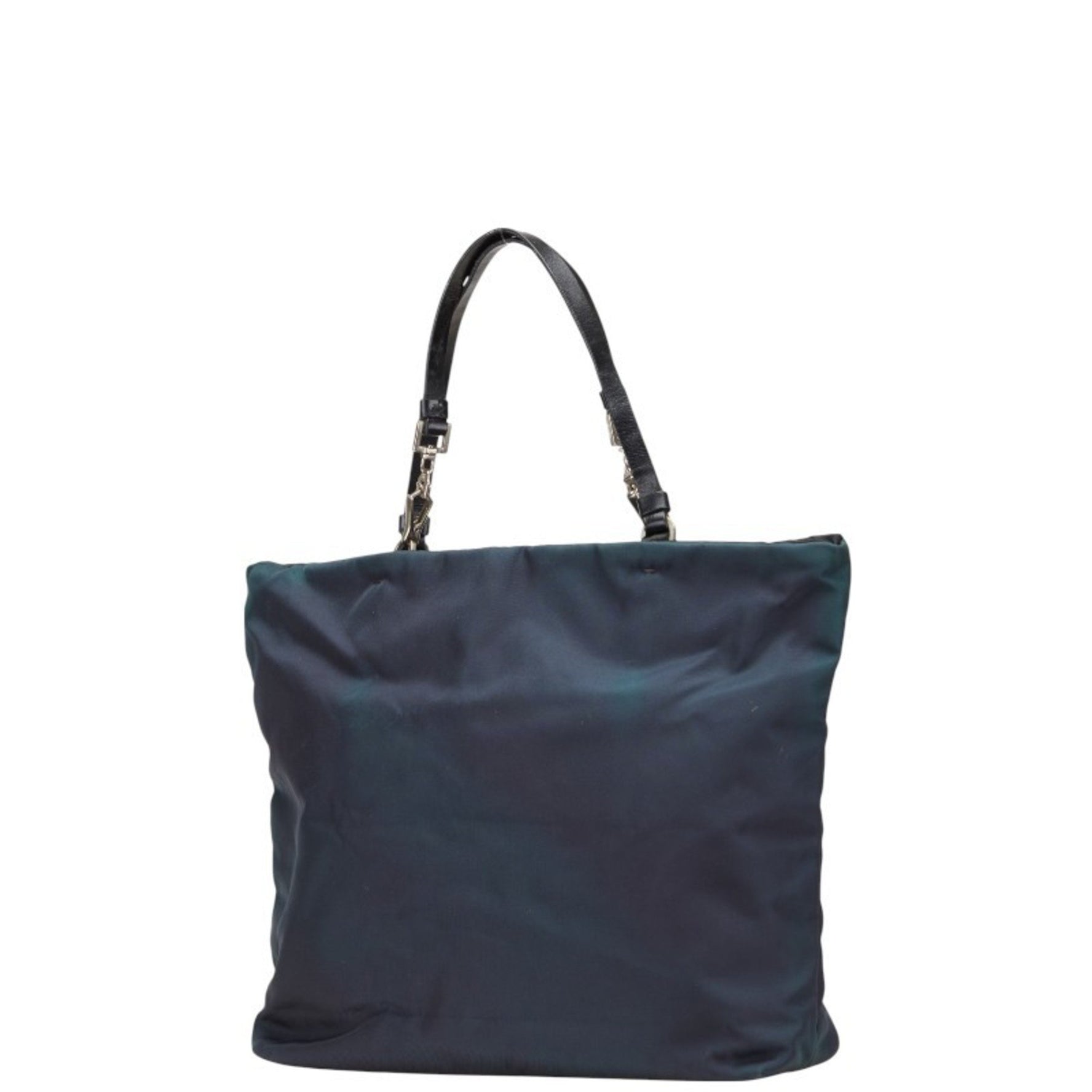 Prada Triangle Logo Plate Tote Bag Handbag Navy Black Nylon Leather