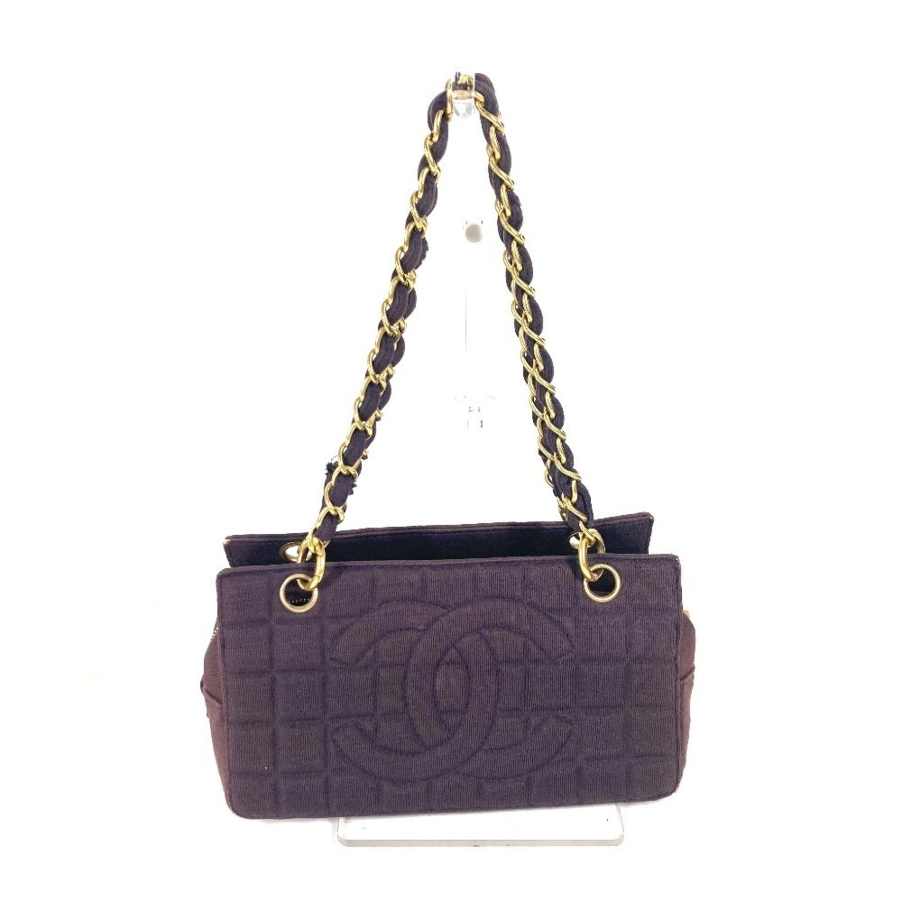 CHANEL CC logo Coco mark chocolate bar double chain bag shoulder jersey women's purple